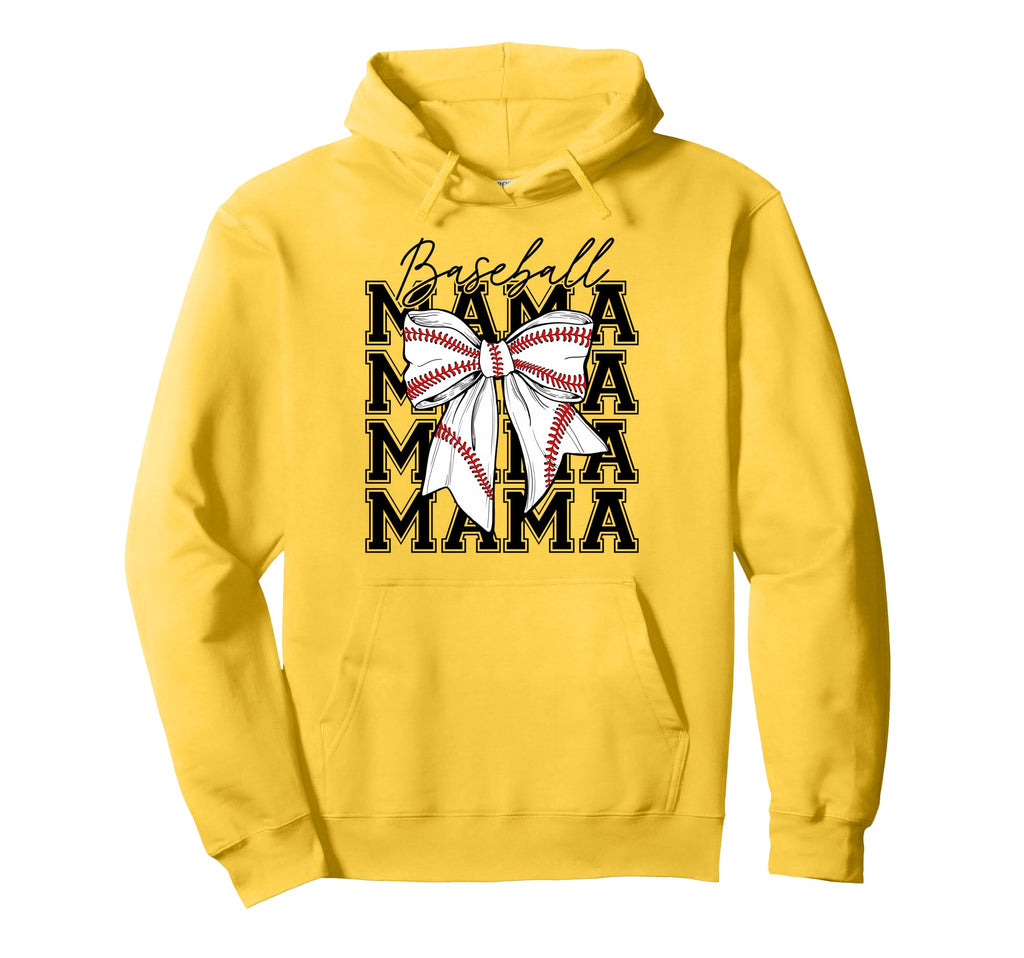 Womens Baseball Mama Coquette Bow Hoodie - Novelty Apparel for Adults - T-Shirt, Sweatshirt, Hoodie