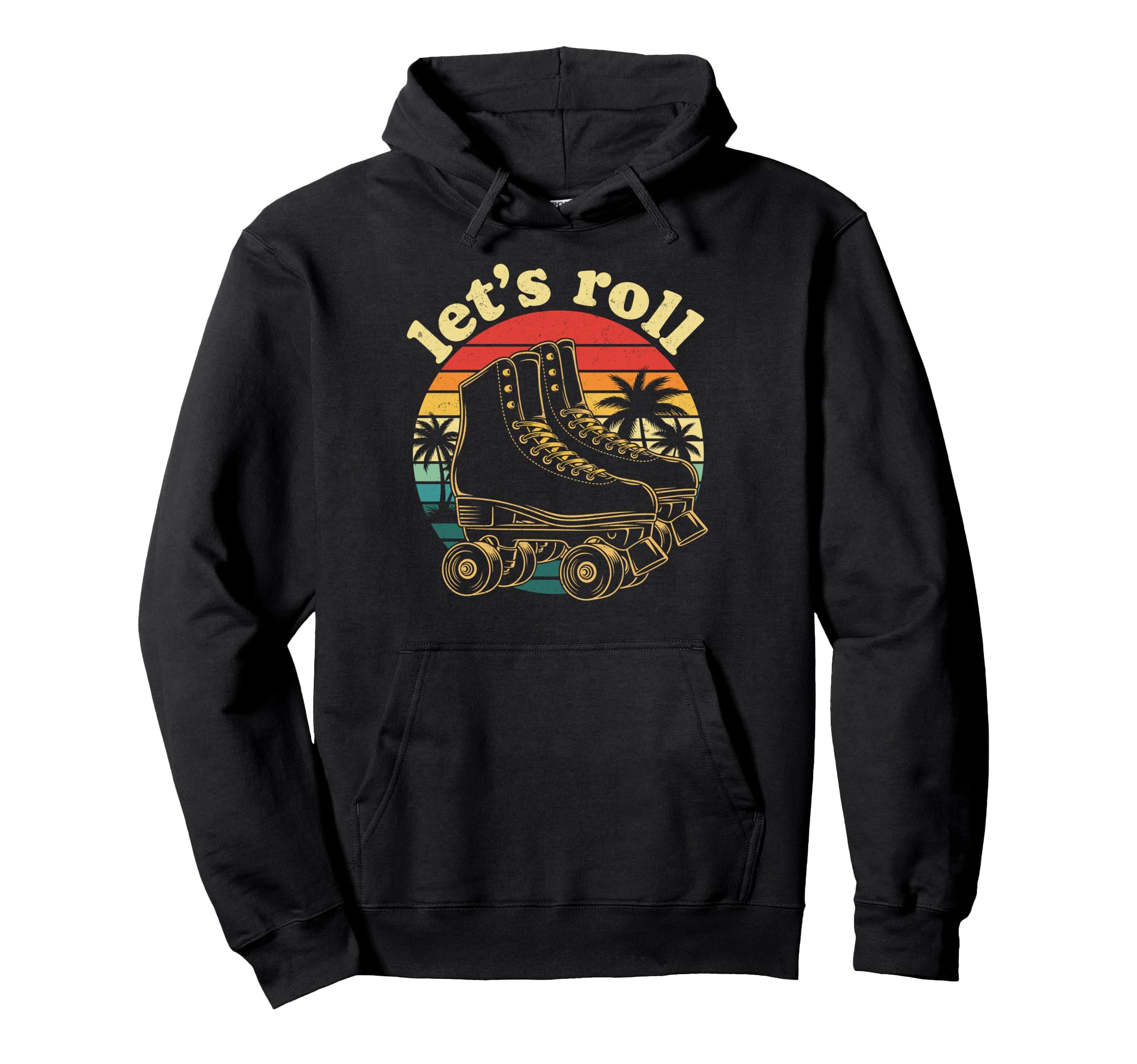 Sunset Palm Trees Lets Roll Roller Hoodie - Aesthetic Graphic for Adults - T-Shirt, Sweatshirt, Hoodie