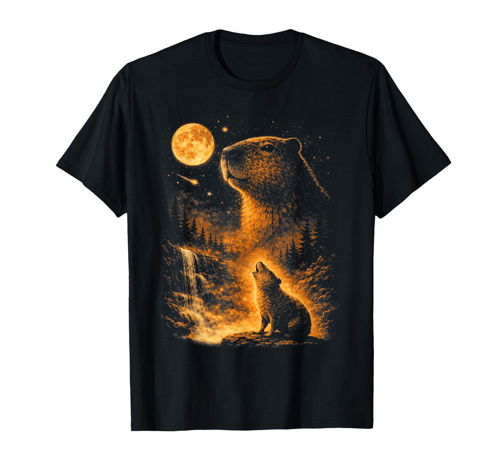 Capybara Howling Moon Meme 90S Animal T-Shirt - Graphic Print Men Women - T-Shirt, Sweatshirt, Hoodie