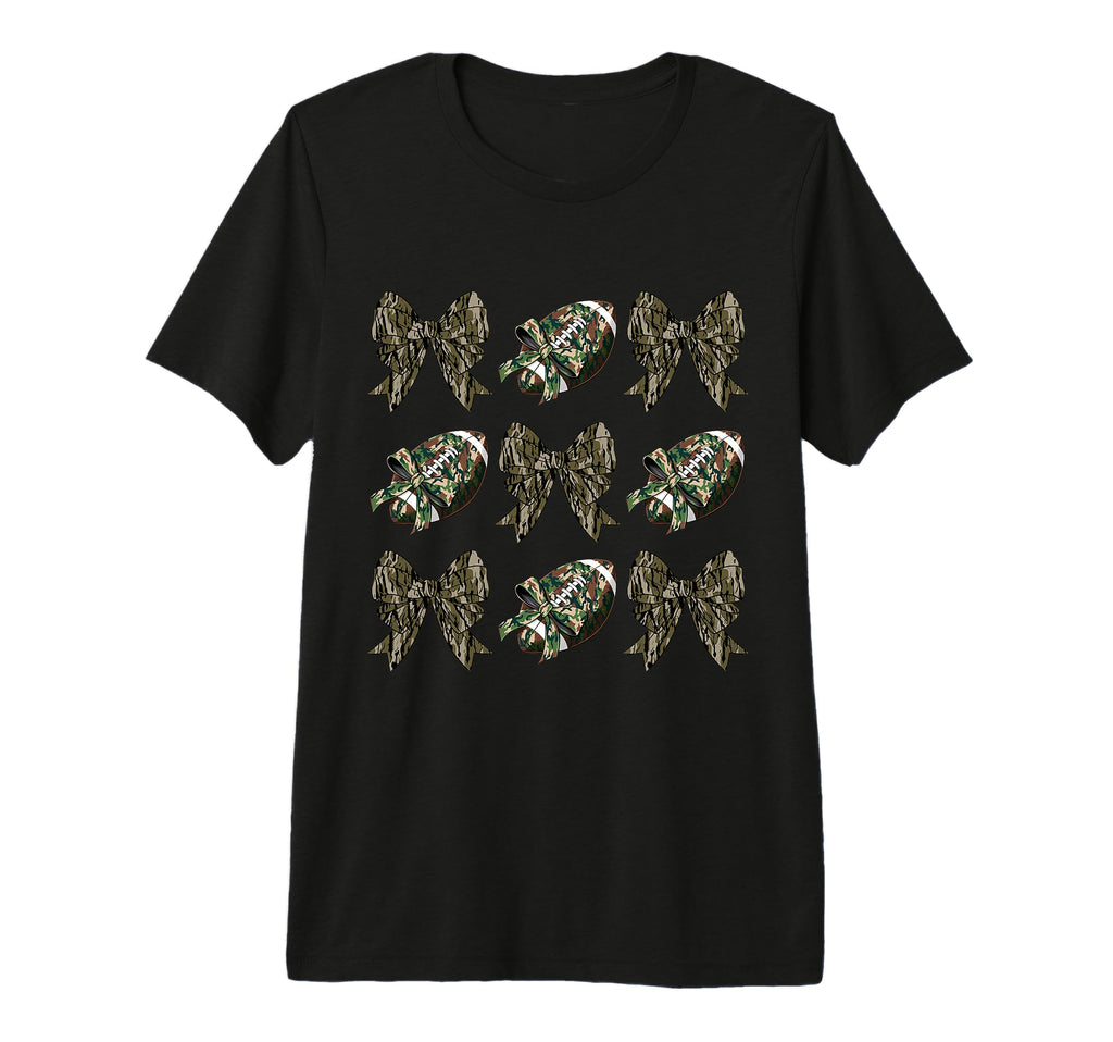 Camo Football Coquette Bow Football T-Shirt - Casual Everyday Wear Unisex - T-Shirt, Sweatshirt, Hoodie