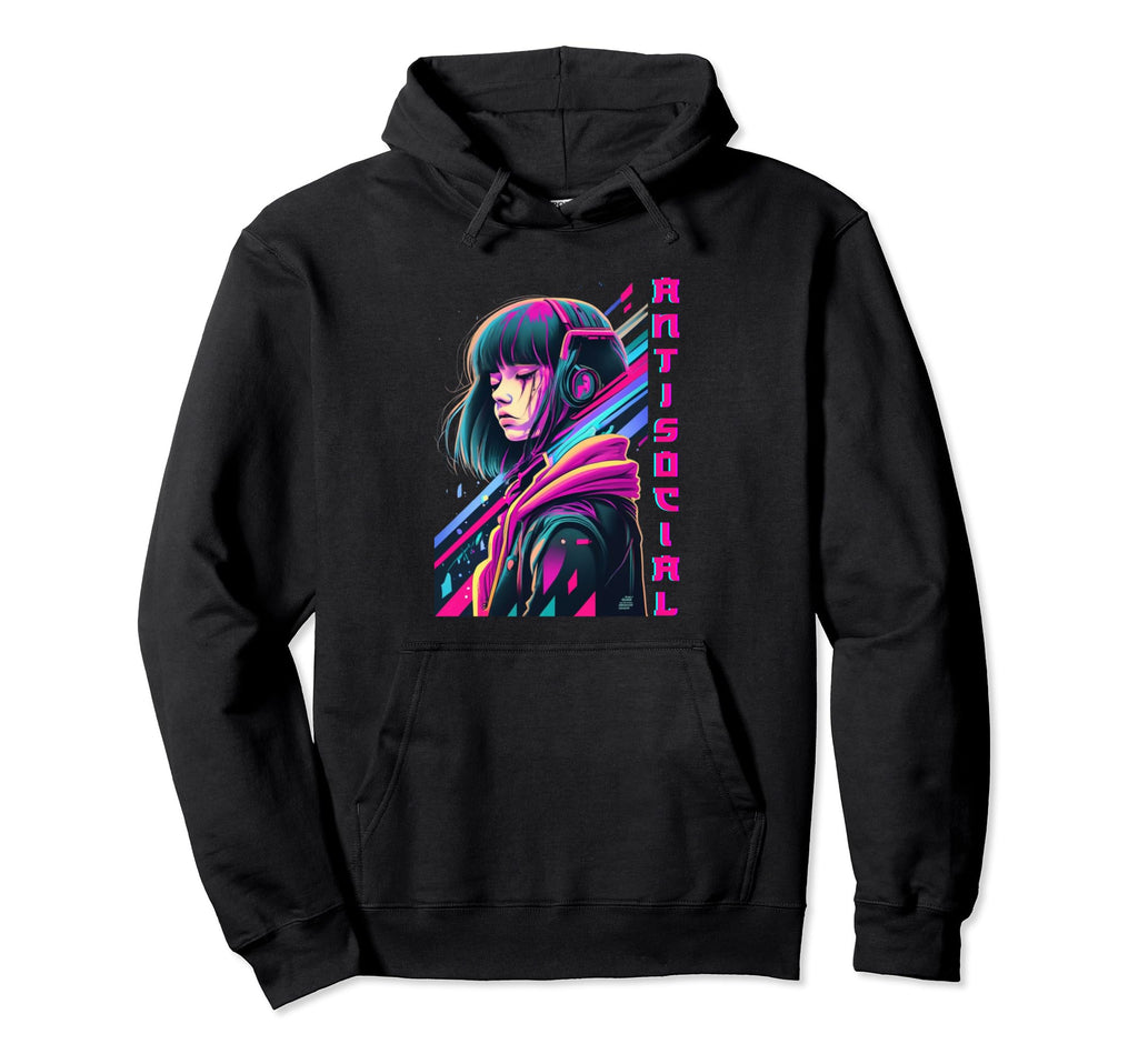 Antisocial Vaporwave Anime Japanese Hoodie - Custom Art Print for Adults - T-Shirt, Sweatshirt, Hoodie