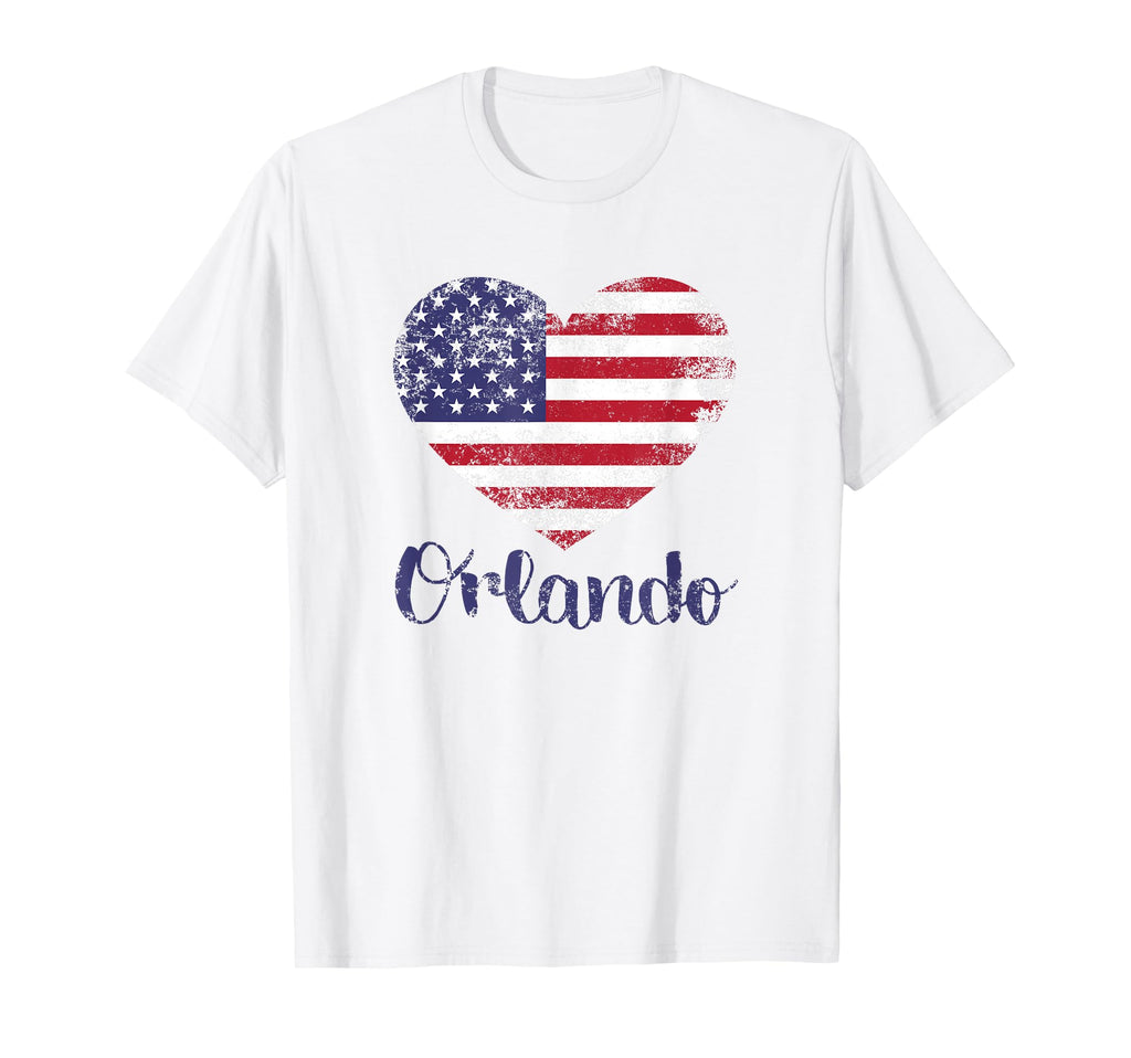 Orlando Distressed American Flag Heart T-Shirt - Graphic Print Unisex - T-Shirt, Sweatshirt, Hoodie