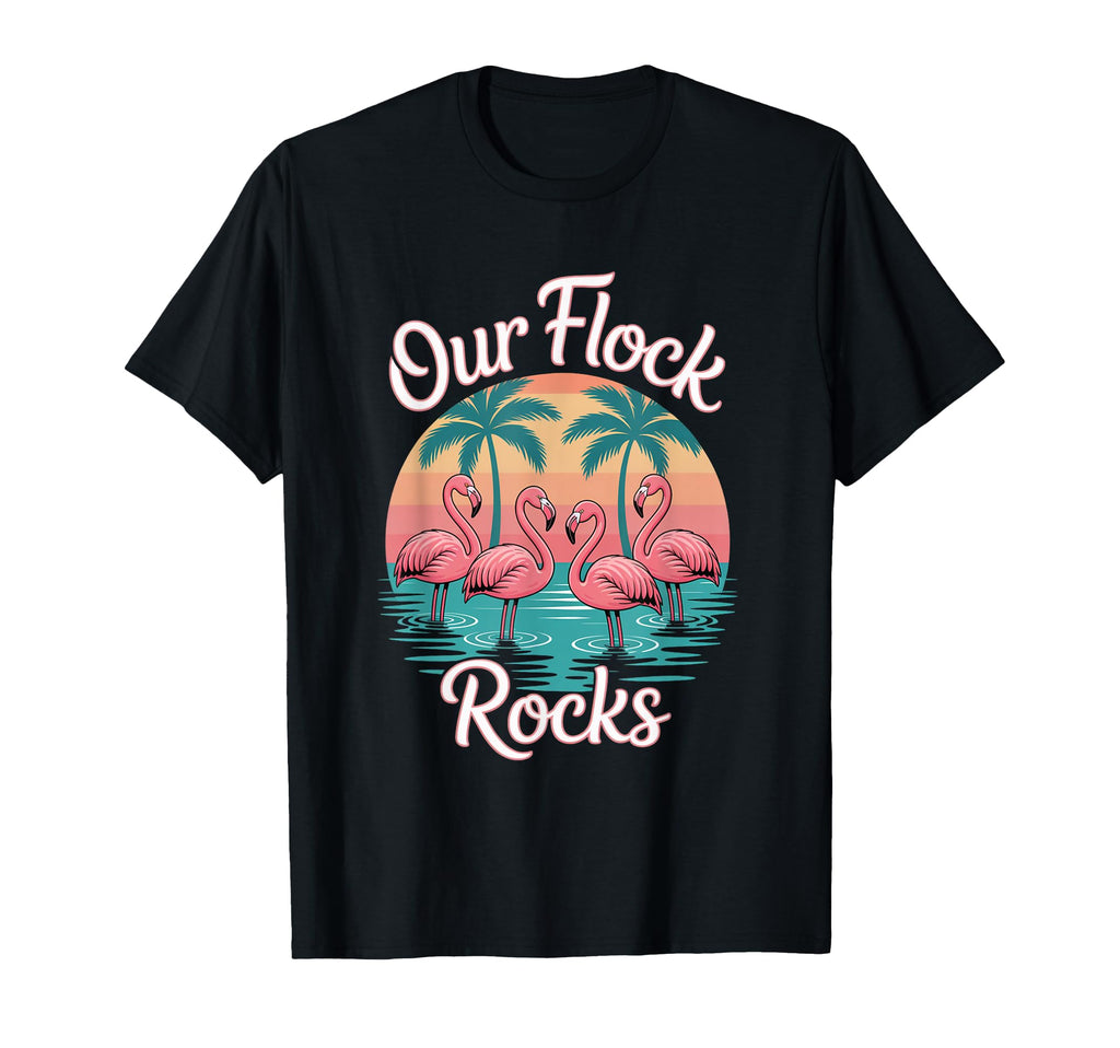 Our Flock Rocks Flamingo Vibes Art T-Shirt - Minimalist Print for Adults - T-Shirt, Sweatshirt, Hoodie