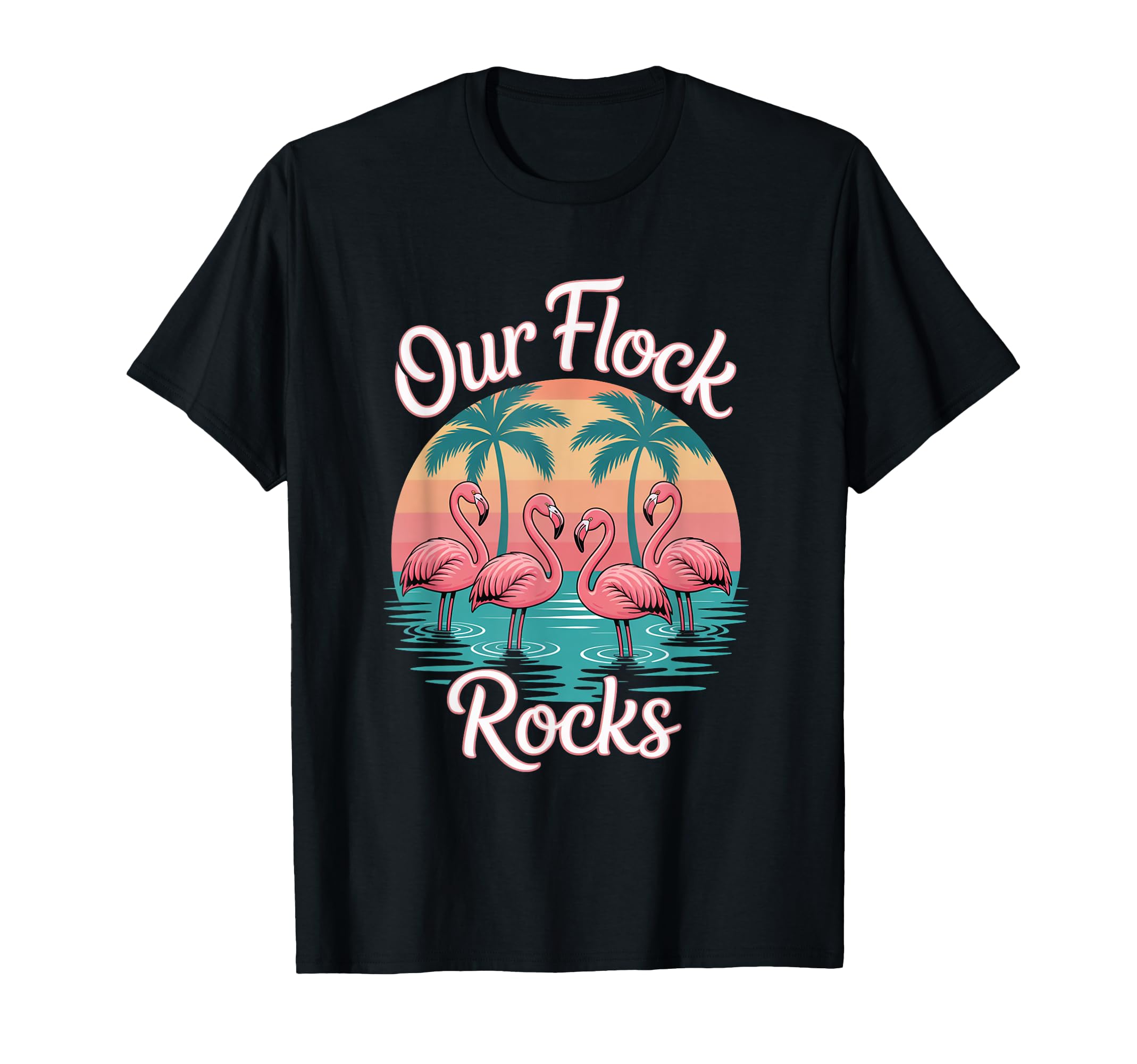 Our Flock Rocks Flamingo Vibes Art T-Shirt - Minimalist Print for Adults - T-Shirt, Sweatshirt, Hoodie