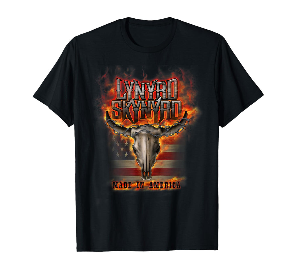 Lynyrd Skynyrd America Flag Steer Skull T-Shirt - Graphic Print for Adults - T-Shirt, Sweatshirt, Hoodie