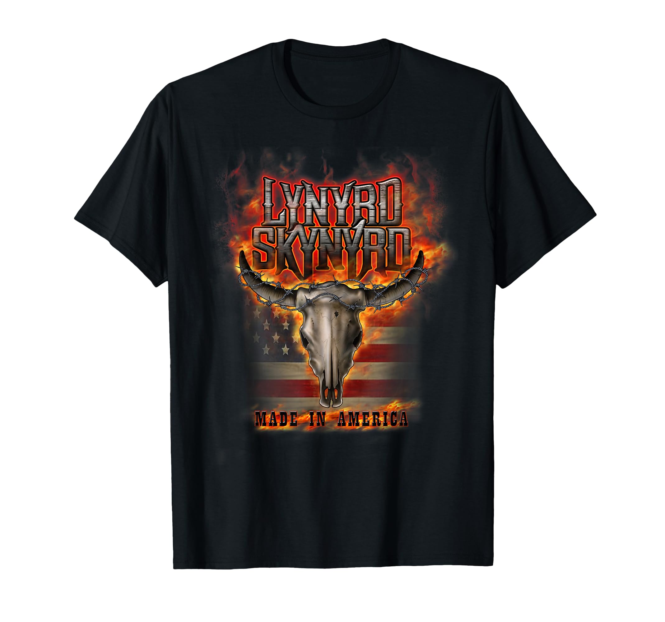 Lynyrd Skynyrd America Flag Steer Skull T-Shirt - Graphic Print for Adults - T-Shirt, Sweatshirt, Hoodie