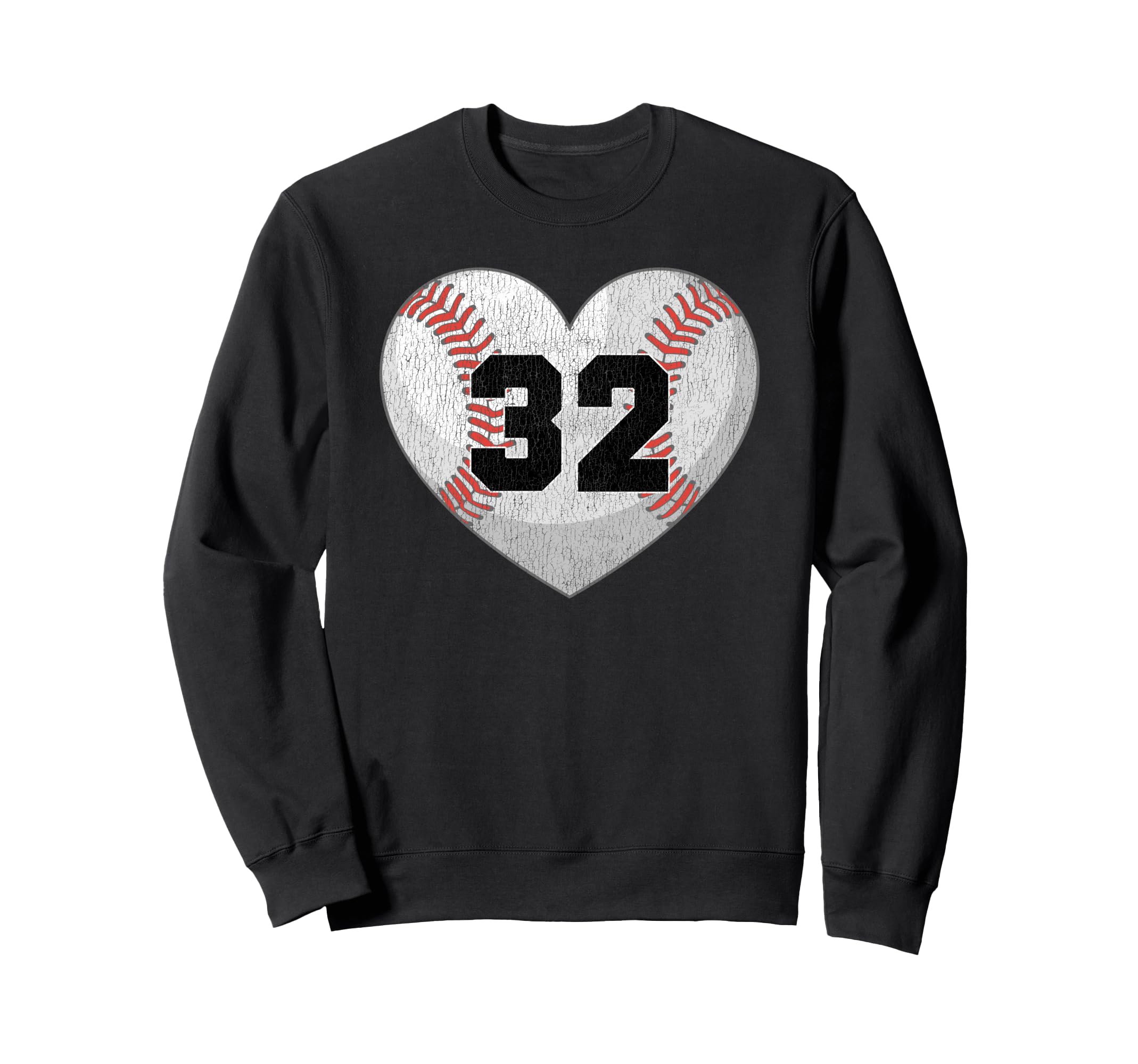 Baseball Number 32 Distressed Heart Sweatshirt - Trendy Graphic Unisex - T-Shirt, Sweatshirt, Hoodie