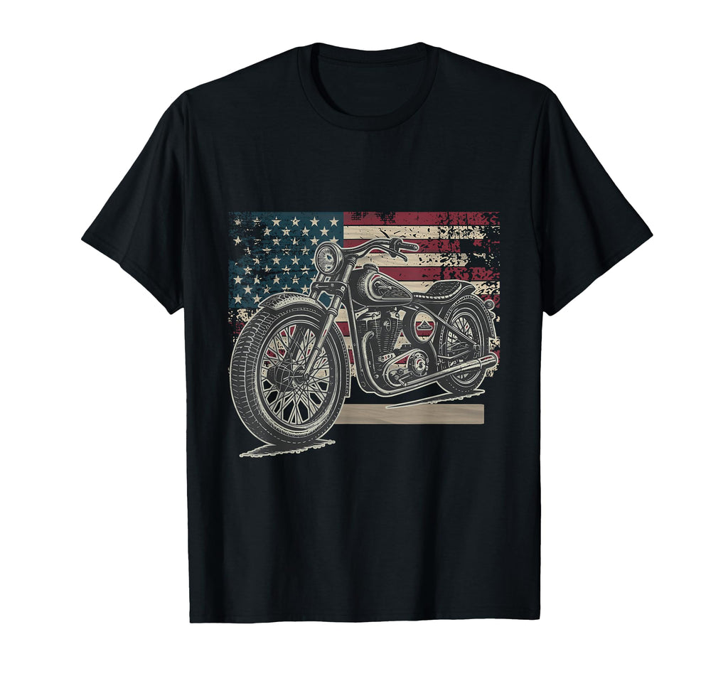 Distressed American Flag Motorcycle T-Shirt - Fun Novelty Design Men Women - T-Shirt, Sweatshirt, Hoodie