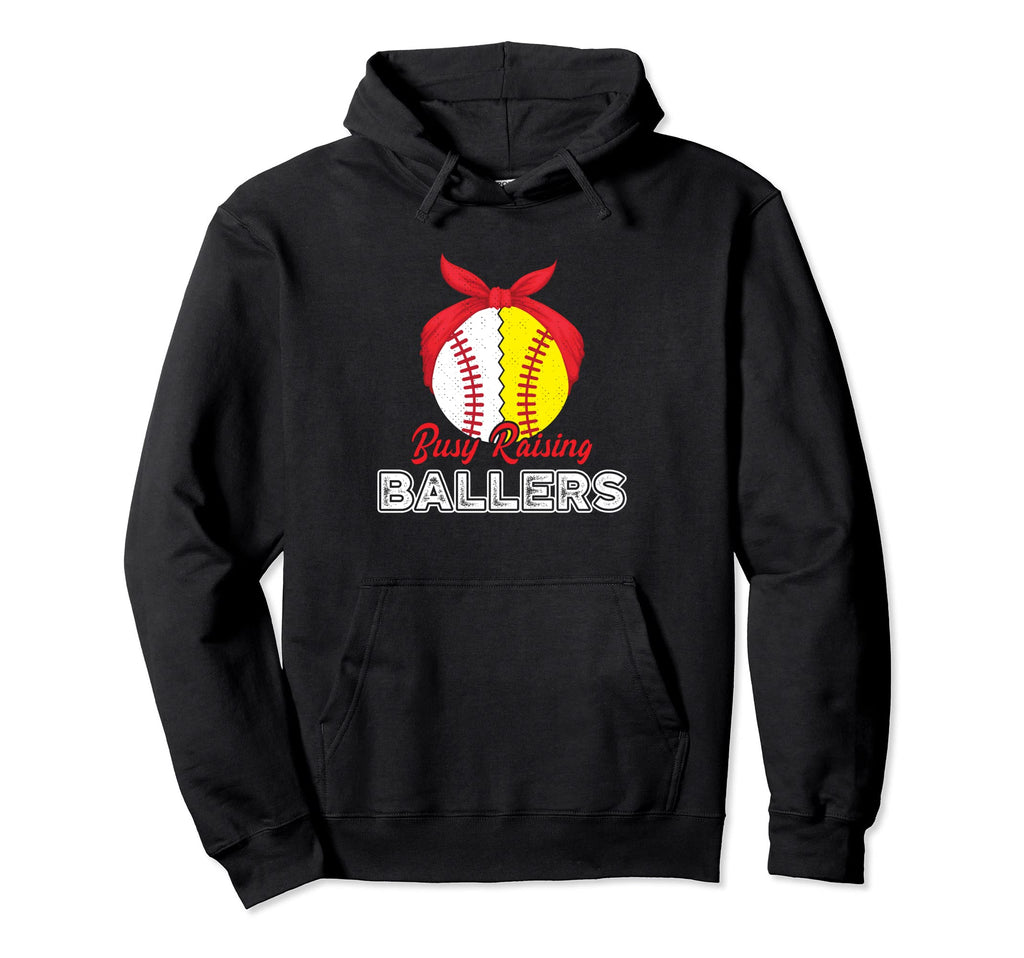 Busy Raising Ballers Mom Mother Hoodie - Fun Novelty Design for Adults - T-Shirt, Sweatshirt, Hoodie