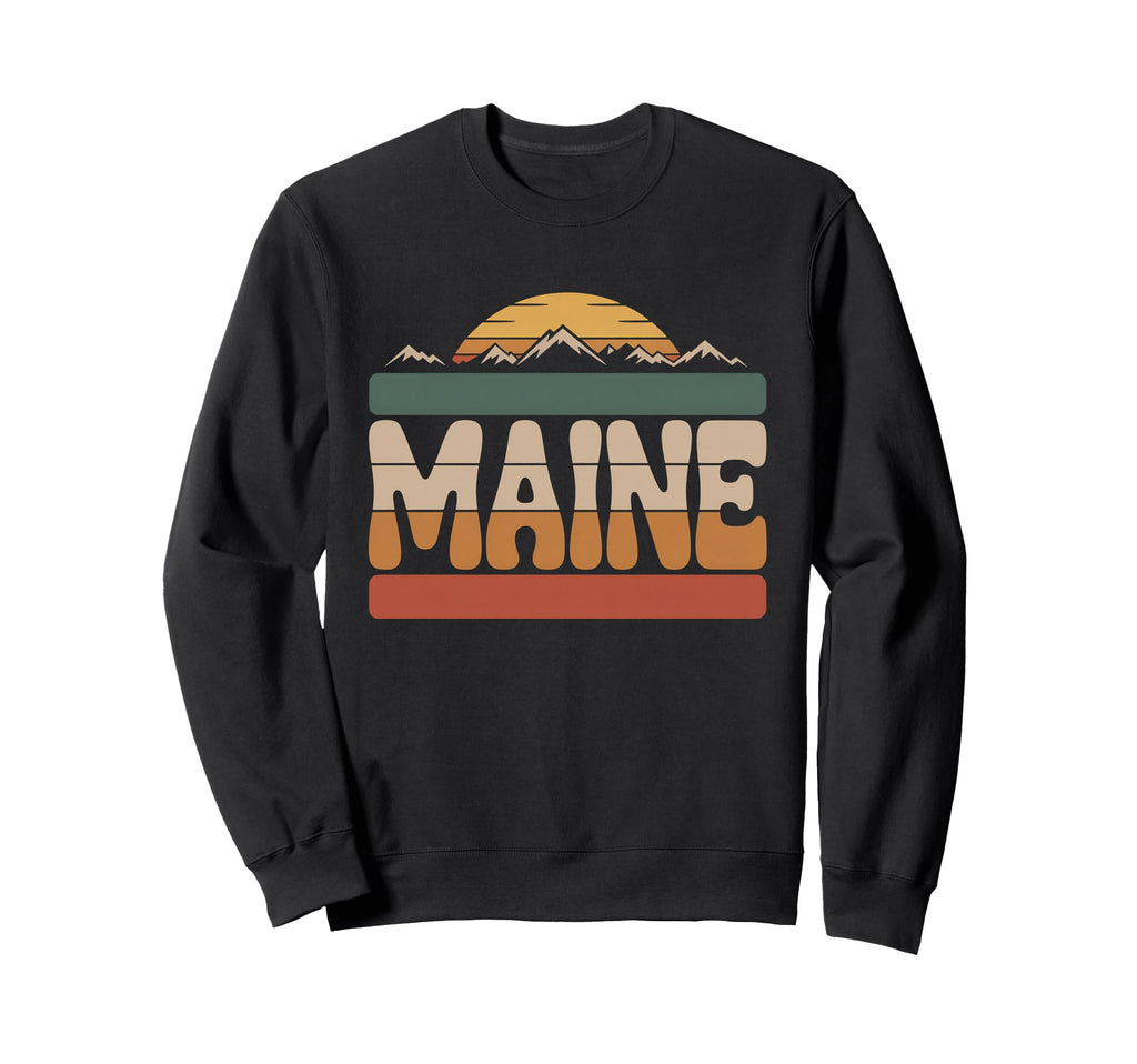 Maine Mountain Sunset 70S State Souvenir Sweatshirt - Trendy Graphic Unisex - T-Shirt, Sweatshirt, Hoodie