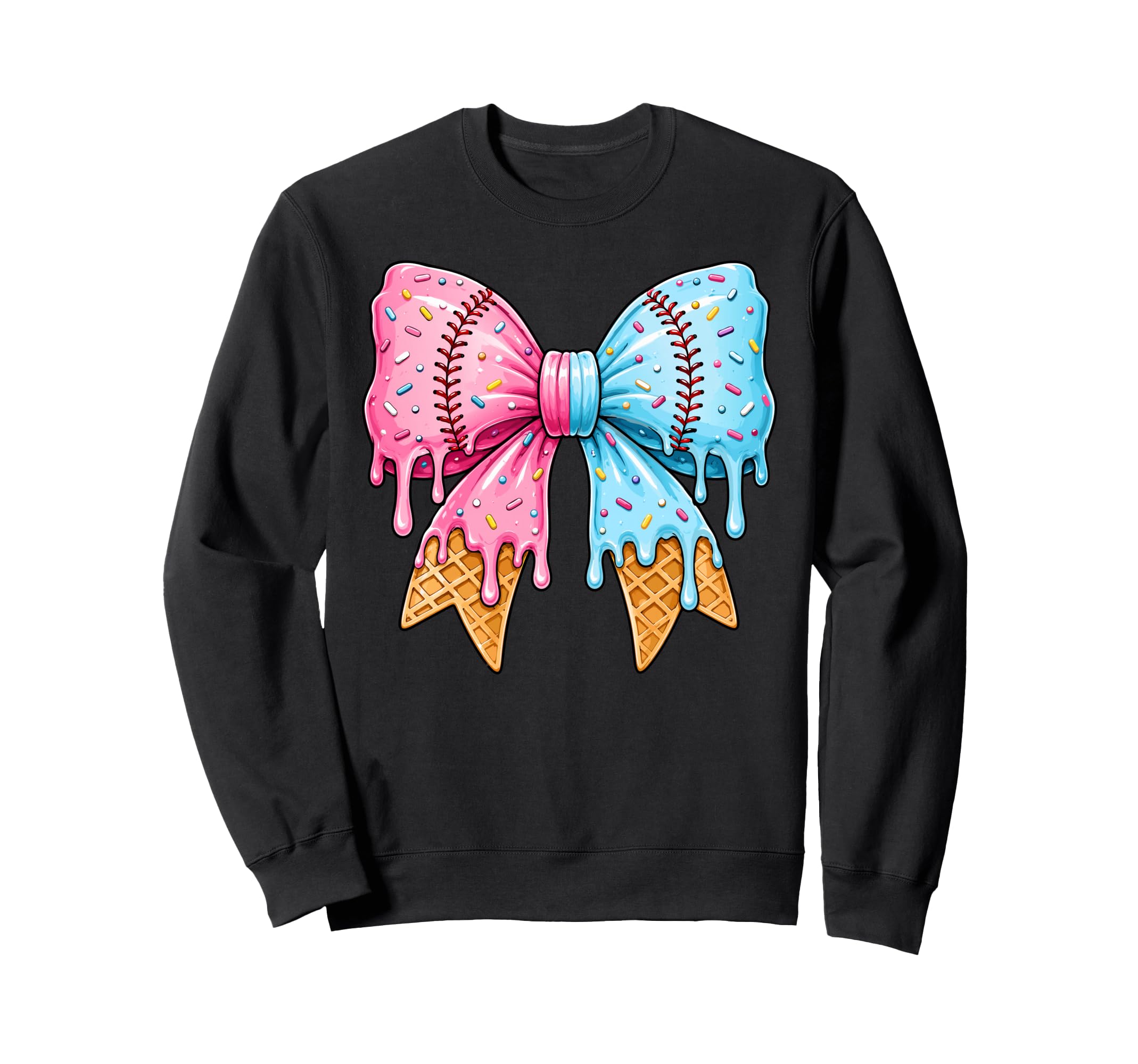 Ice Cream Drip Baseball Bow Mom Sweatshirt - Fun Novelty Design Unisex - T-Shirt, Sweatshirt, Hoodie