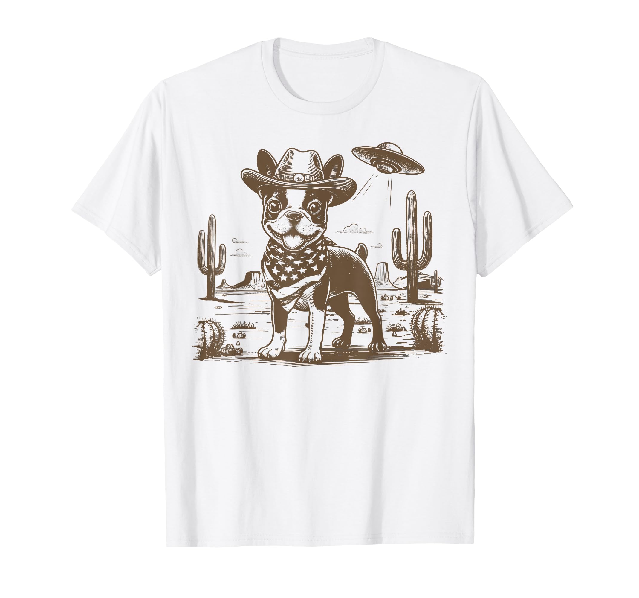 Boston Terrier Cowboy Western Ufo T-Shirt - Minimalist Print Men Women - T-Shirt, Sweatshirt, Hoodie