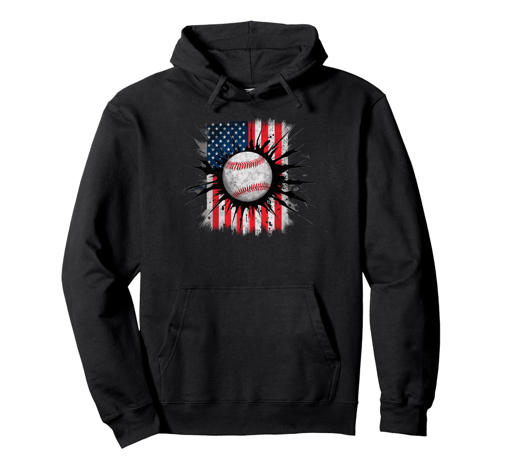 Baseball Us Flag Baseball Lover Dad Hoodie - Fun Novelty Design for Adults - T-Shirt, Sweatshirt, Hoodie