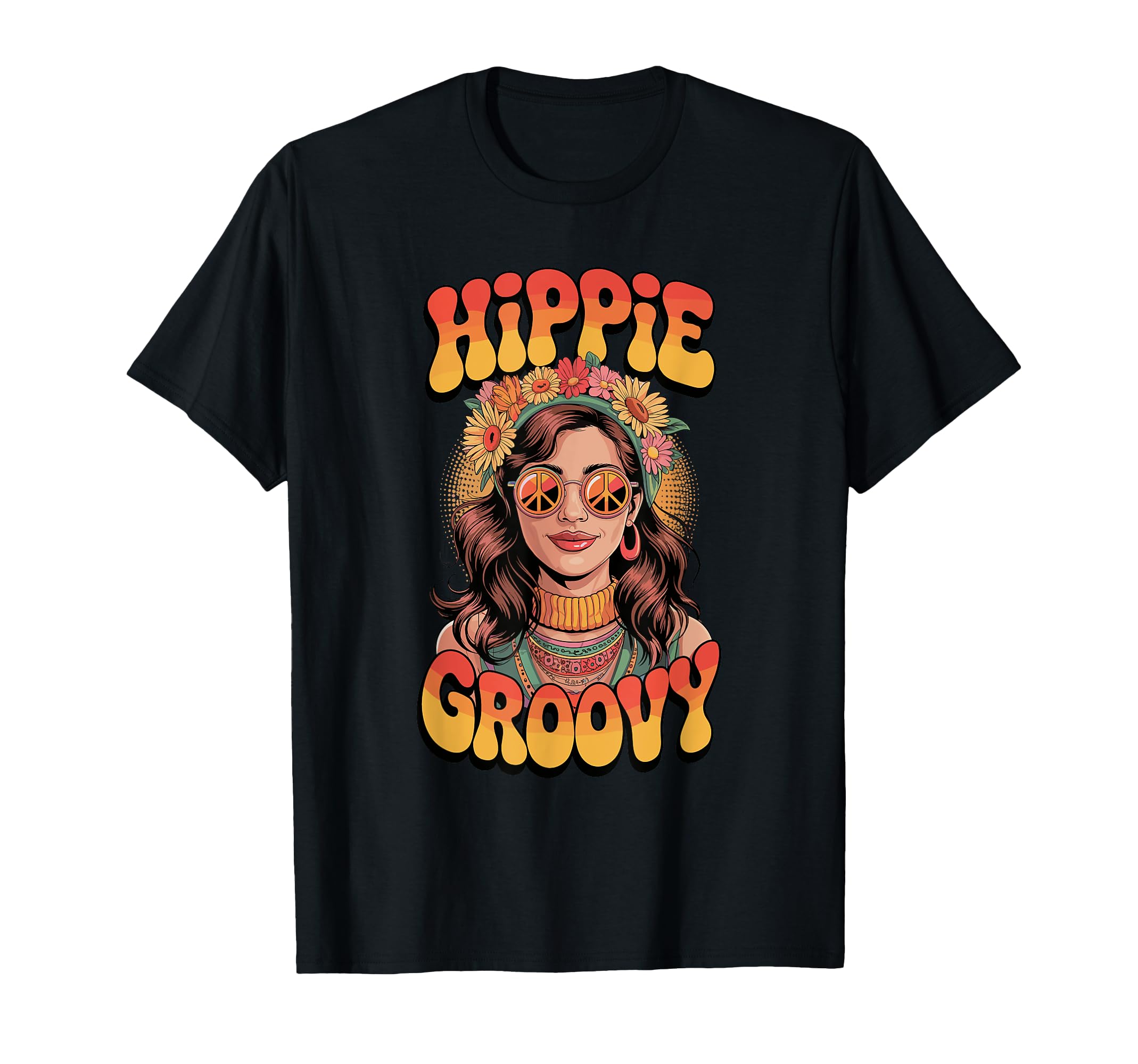 Hippie Groovy Peace Sign Flower Power T-Shirt - Custom Art Print Men Women - T-Shirt, Sweatshirt, Hoodie