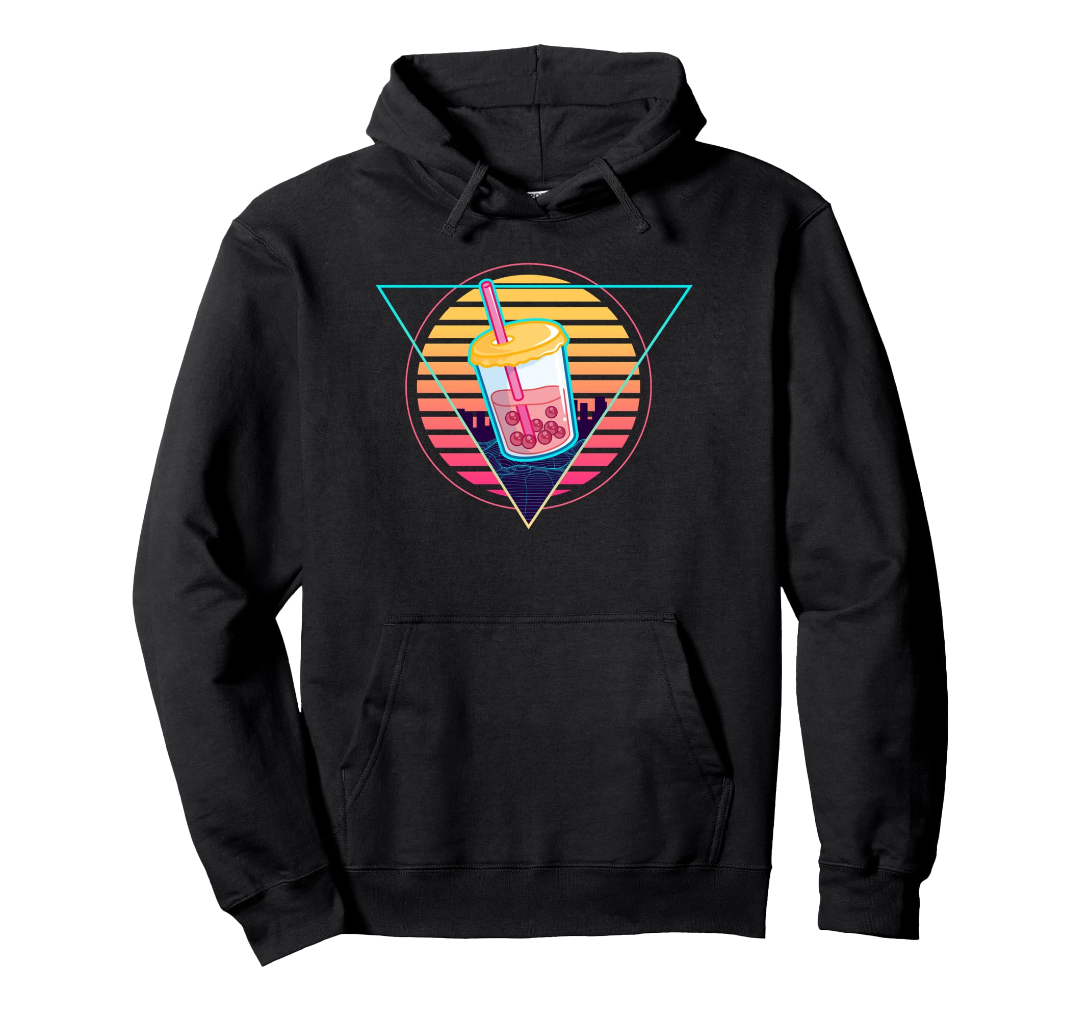Futuristic Synthwave Vaporwave City Boba Hoodie - Custom Art Print Unisex - T-Shirt, Sweatshirt, Hoodie