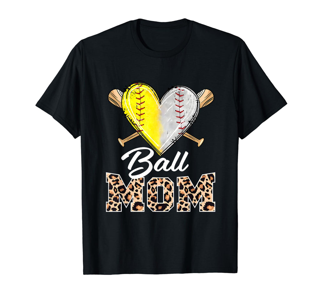 Ball Mom Heart Baseball Softball T-Shirt - Casual Everyday Wear for Adults - T-Shirt, Sweatshirt, Hoodie
