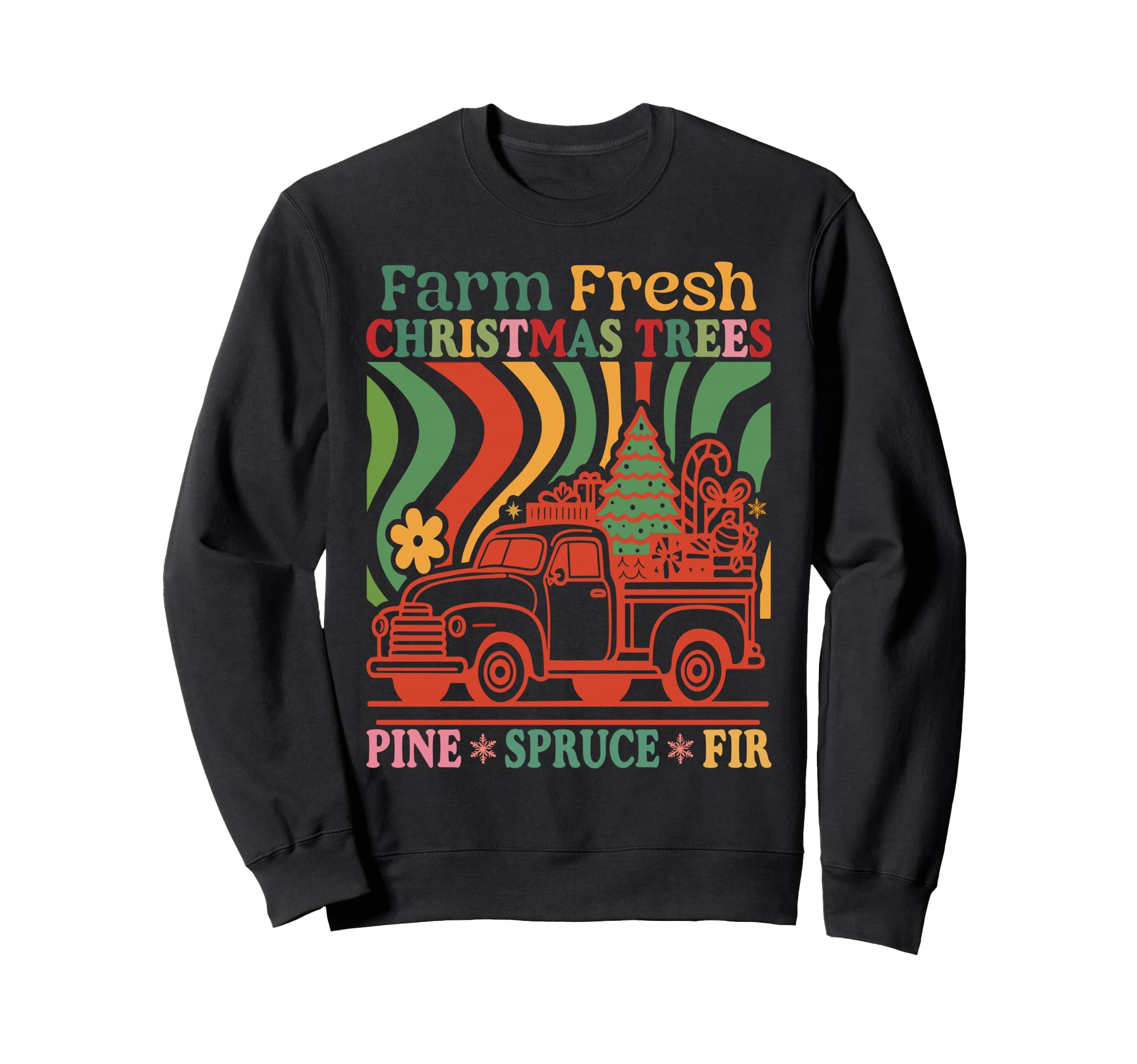Farm Fresh Trees Truck Boho Floral Sweatshirt - Trendy Graphic Unisex - T-Shirt, Sweatshirt, Hoodie