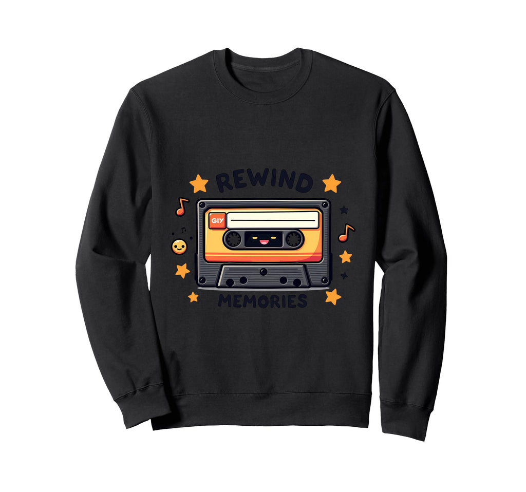 Cartoon Cassette Tape Rewind Sweatshirt - Fun Novelty Design Men Women - T-Shirt, Sweatshirt, Hoodie