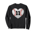 Baseball Number 11 Distressed Heart Sweatshirt - Unique Graphic Unisex - T-Shirt, Sweatshirt, Hoodie