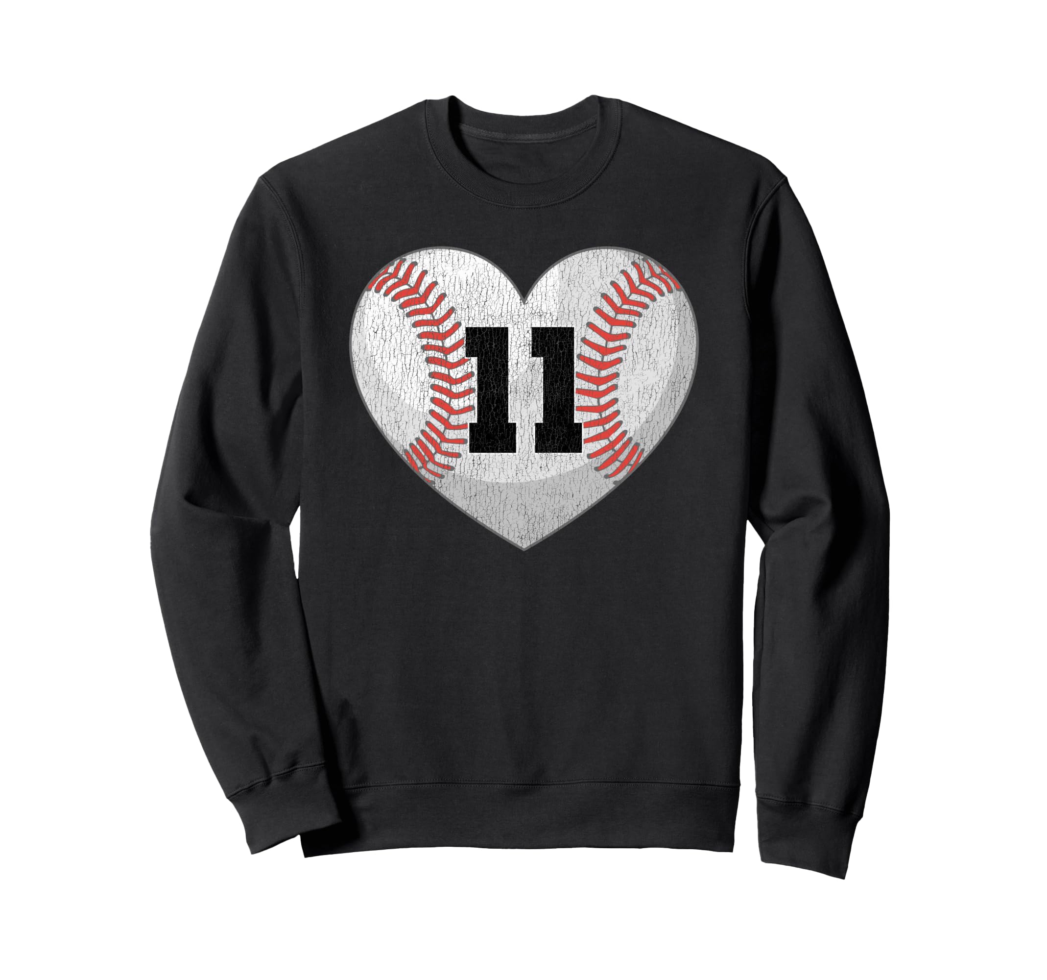 Baseball Number 11 Distressed Heart Sweatshirt - Unique Graphic Unisex - T-Shirt, Sweatshirt, Hoodie