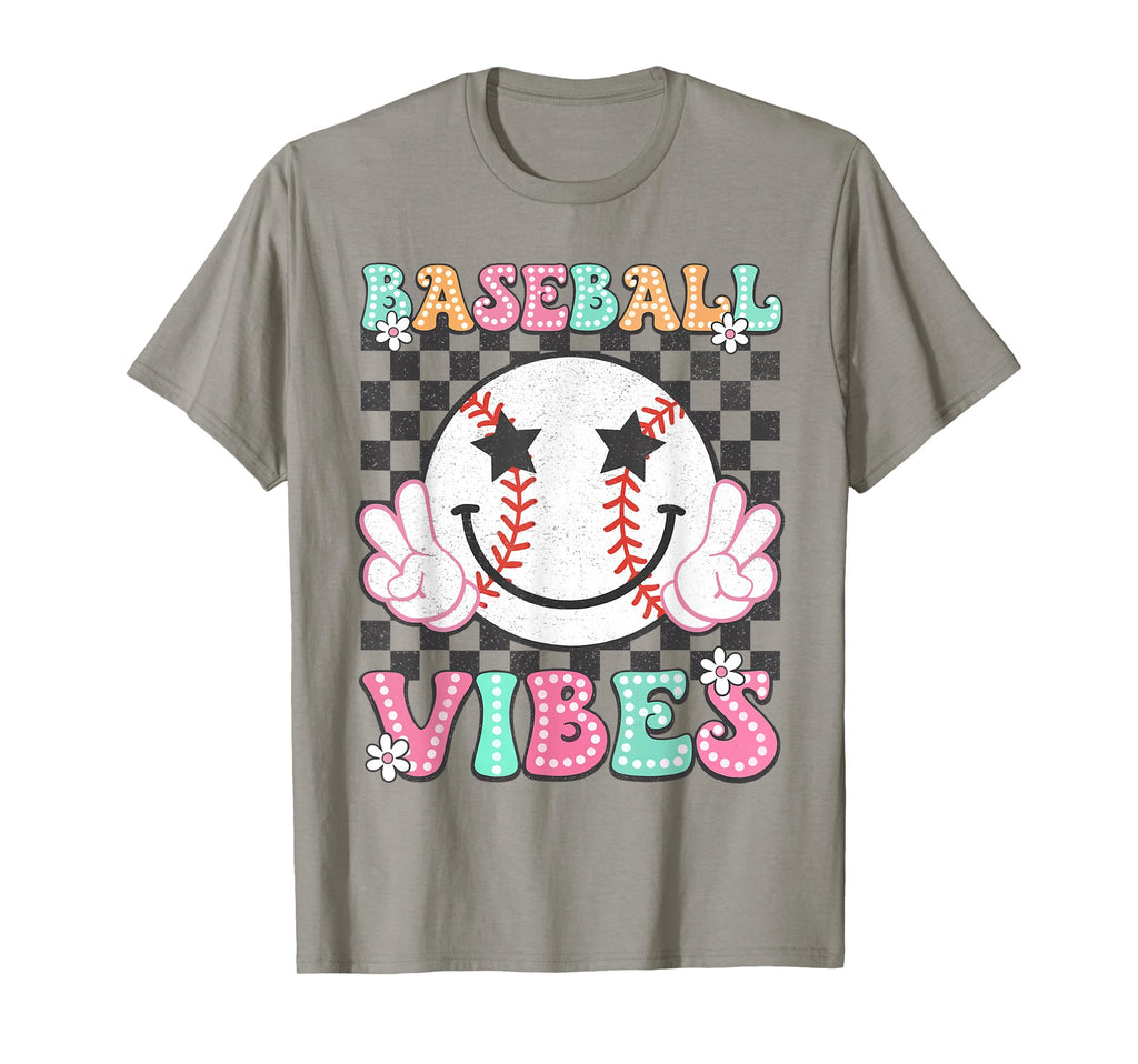 Vibes Baseball Groovy Game Day Checked T-Shirt - Graphic Print Unisex - T-Shirt, Sweatshirt, Hoodie
