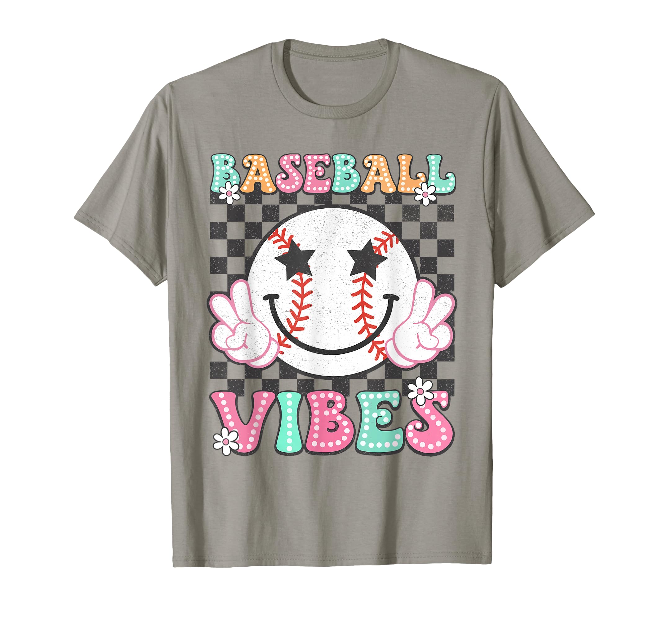 Vibes Baseball Groovy Game Day Checked T-Shirt - Graphic Print Unisex - T-Shirt, Sweatshirt, Hoodie
