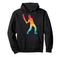 Cricket Player Silhouette 80S Distressed Hoodie - Graphic Print for Adults - T-Shirt, Sweatshirt, Hoodie