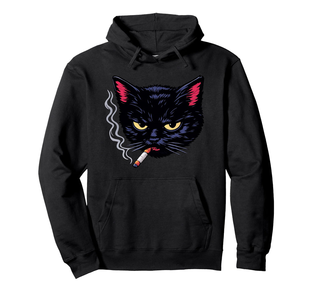 Grumpy Smoking Black Cat Y2K Attitude Hoodie - Custom Art Print Unisex - T-Shirt, Sweatshirt, Hoodie