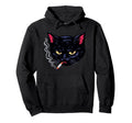 Grumpy Smoking Black Cat Y2K Attitude Hoodie - Custom Art Print Unisex - T-Shirt, Sweatshirt, Hoodie