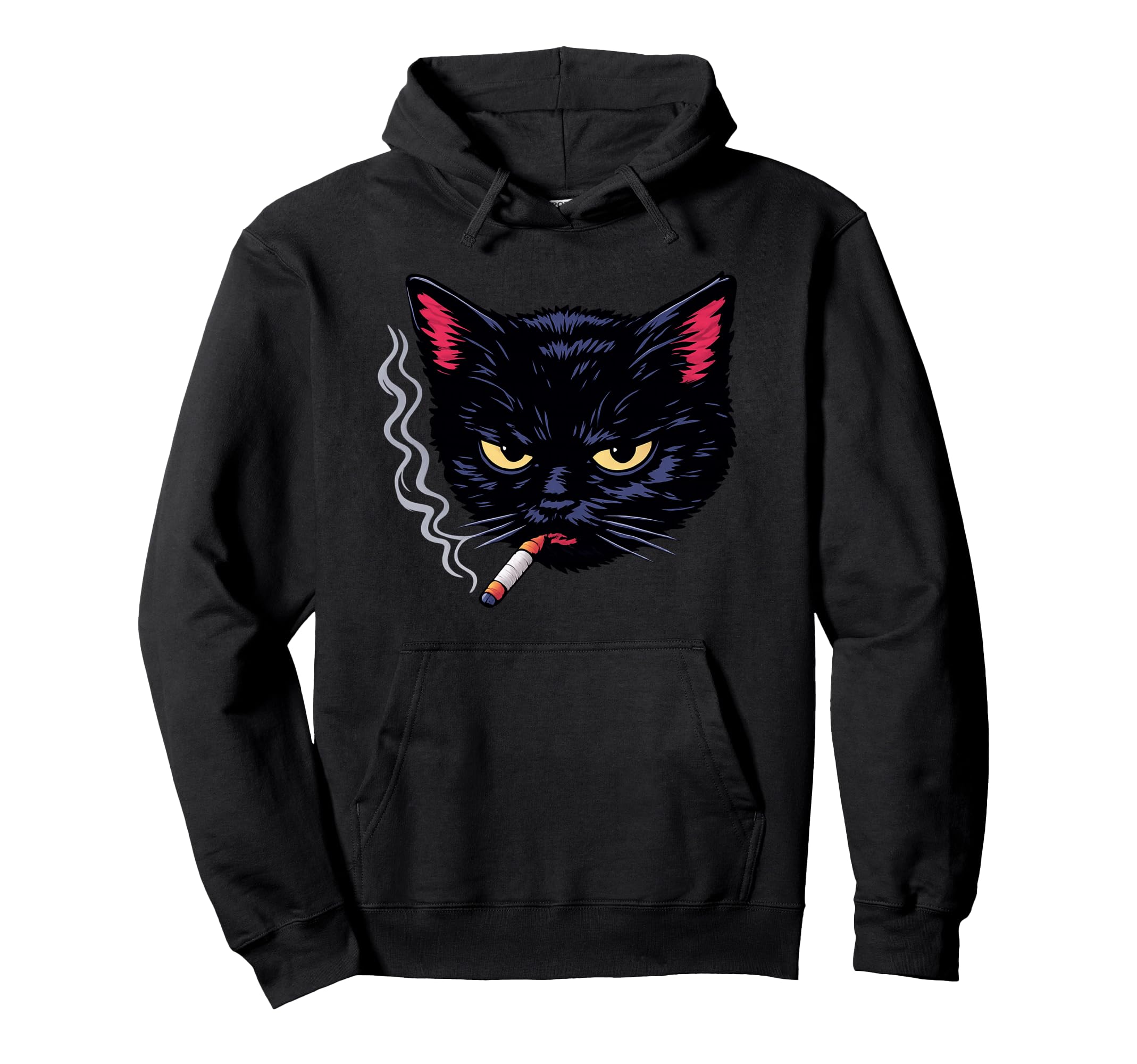 Grumpy Smoking Black Cat Y2K Attitude Hoodie - Custom Art Print Unisex - T-Shirt, Sweatshirt, Hoodie