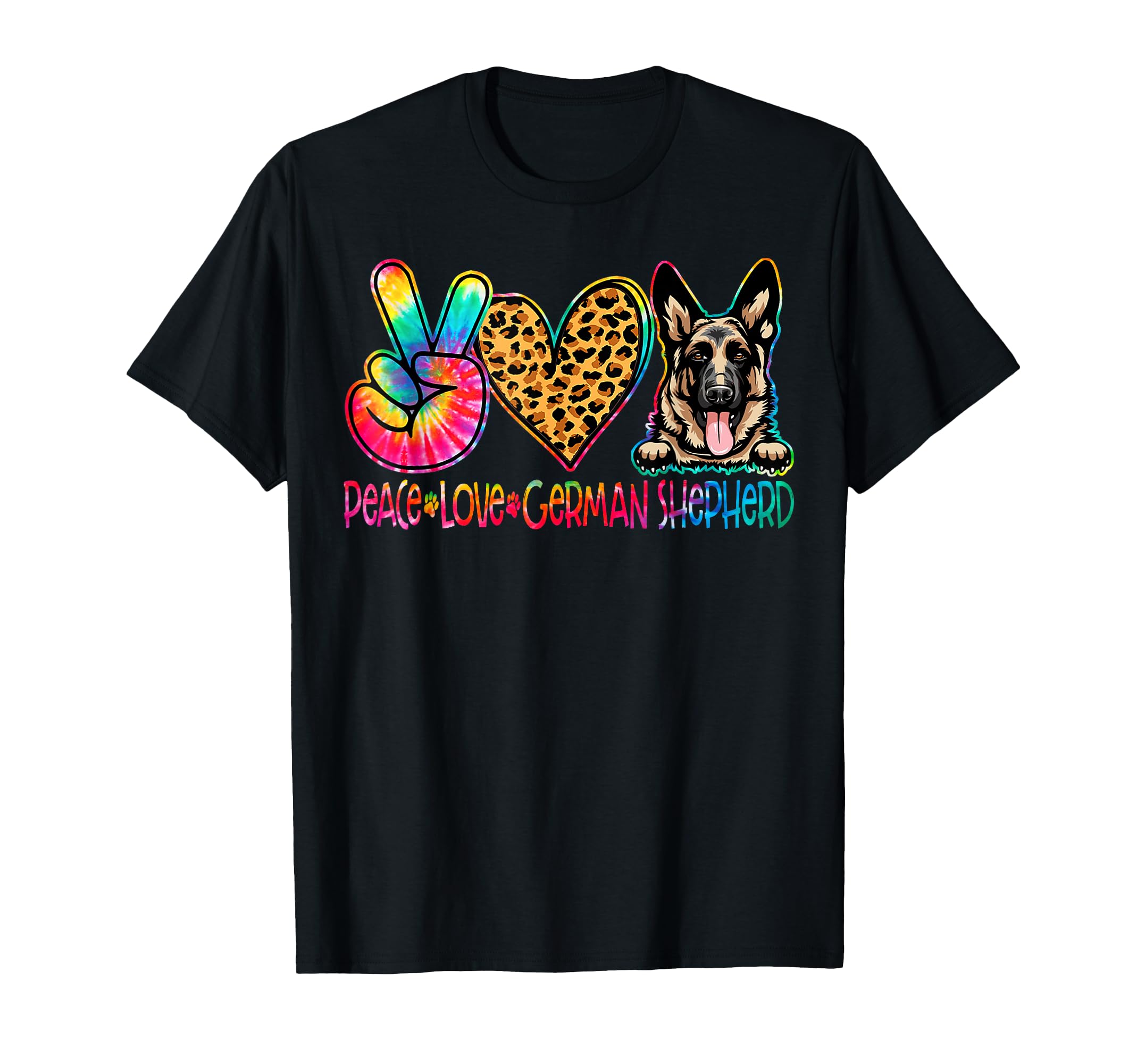 Peace Love German Shepherd Tie Dye Dog T-Shirt - Graphic Print for Adults - T-Shirt, Sweatshirt, Hoodie
