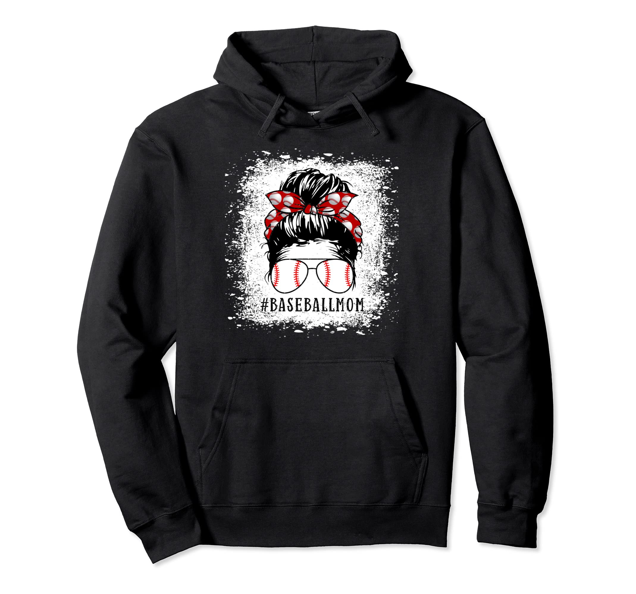 Baseball Mom Messy Bun Sunglasses Hoodie - Fun Novelty Design Men Women - T-Shirt, Sweatshirt, Hoodie