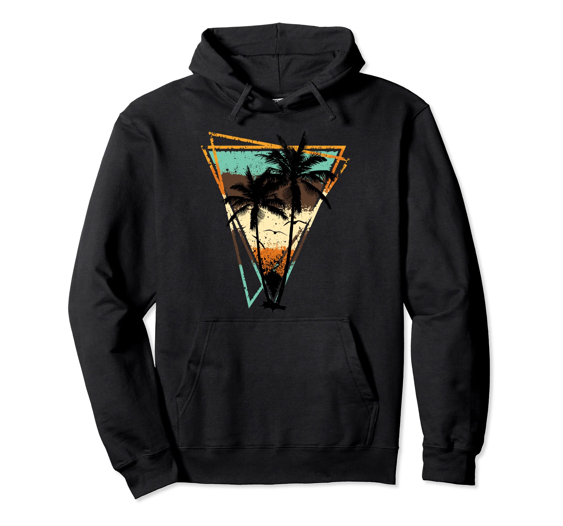Summer Palm Trees Distressed Triangles Hoodie - Minimalist Print Men Women - T-Shirt, Sweatshirt, Hoodie