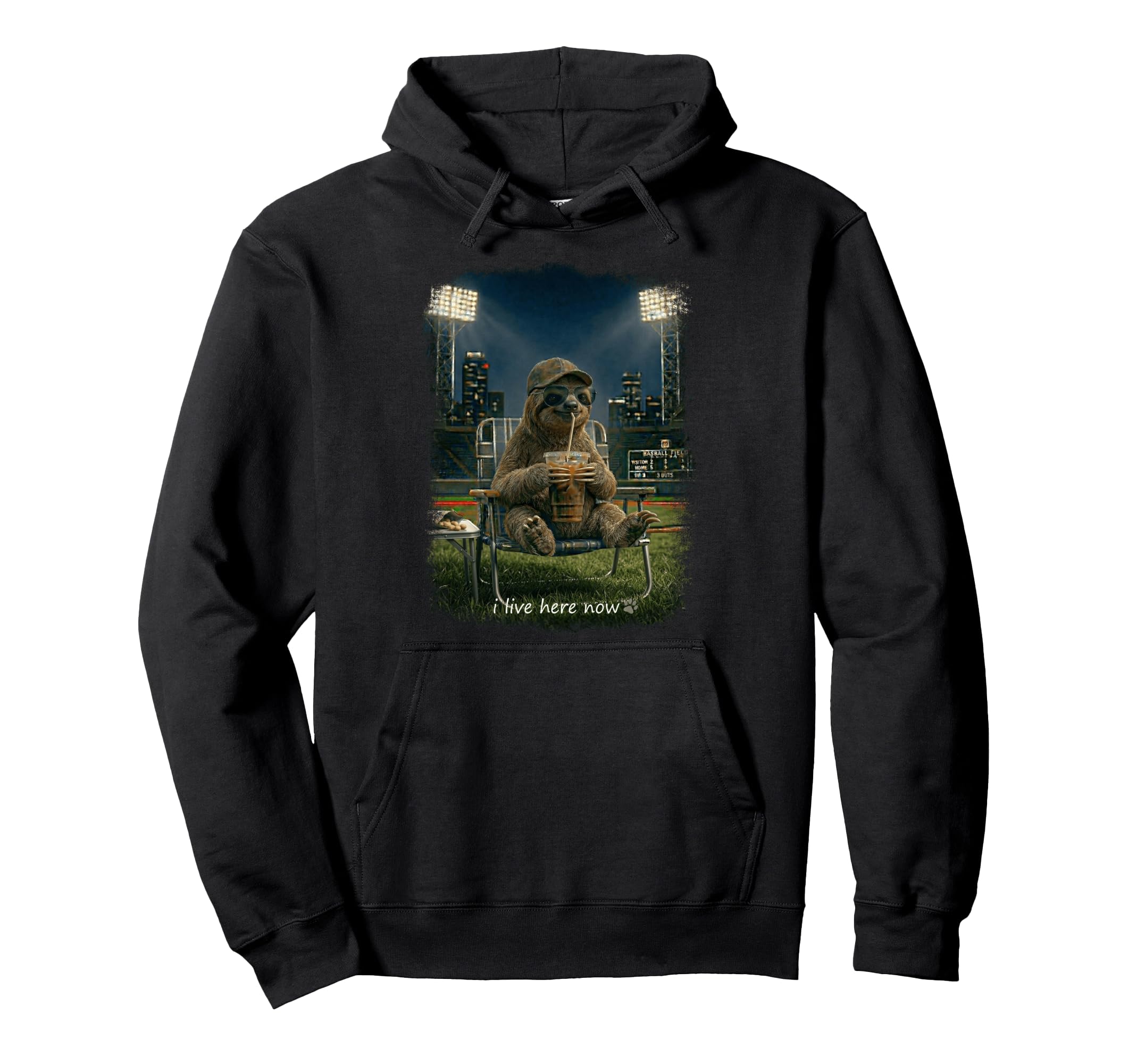 Funny Sloth Ballfield Baseball Field I Hoodie - Graphic Print Men Women - T-Shirt, Sweatshirt, Hoodie