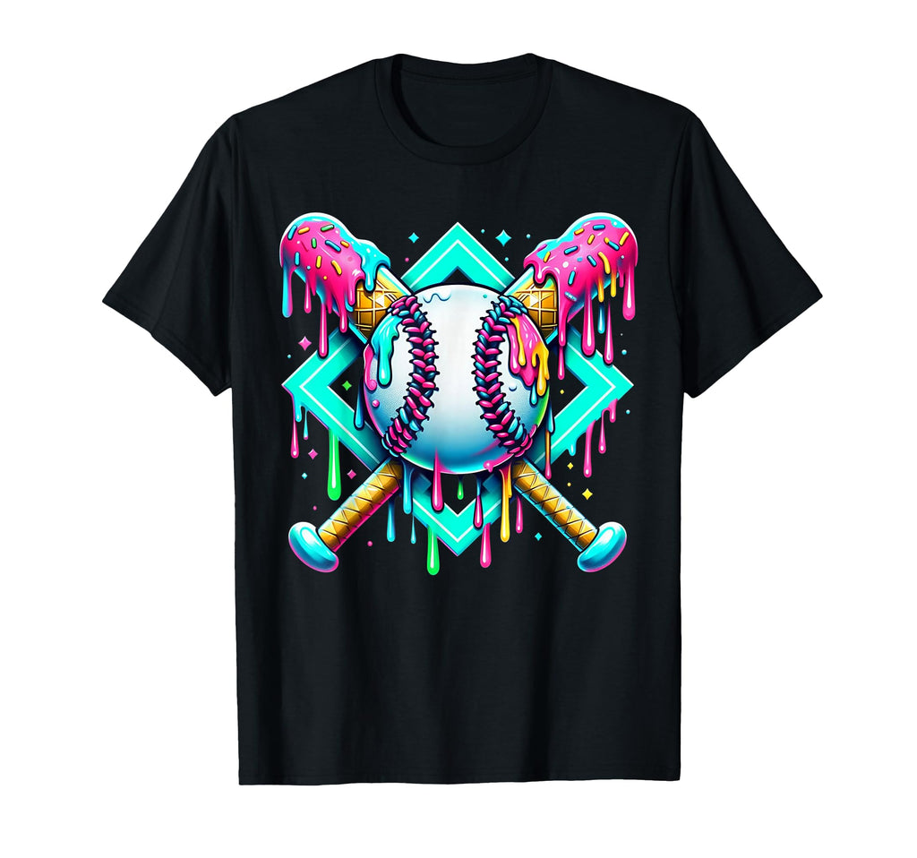Baseball Drip Ice Cream Dripping Baseball T-Shirt - Unique Graphic Unisex - T-Shirt, Sweatshirt, Hoodie