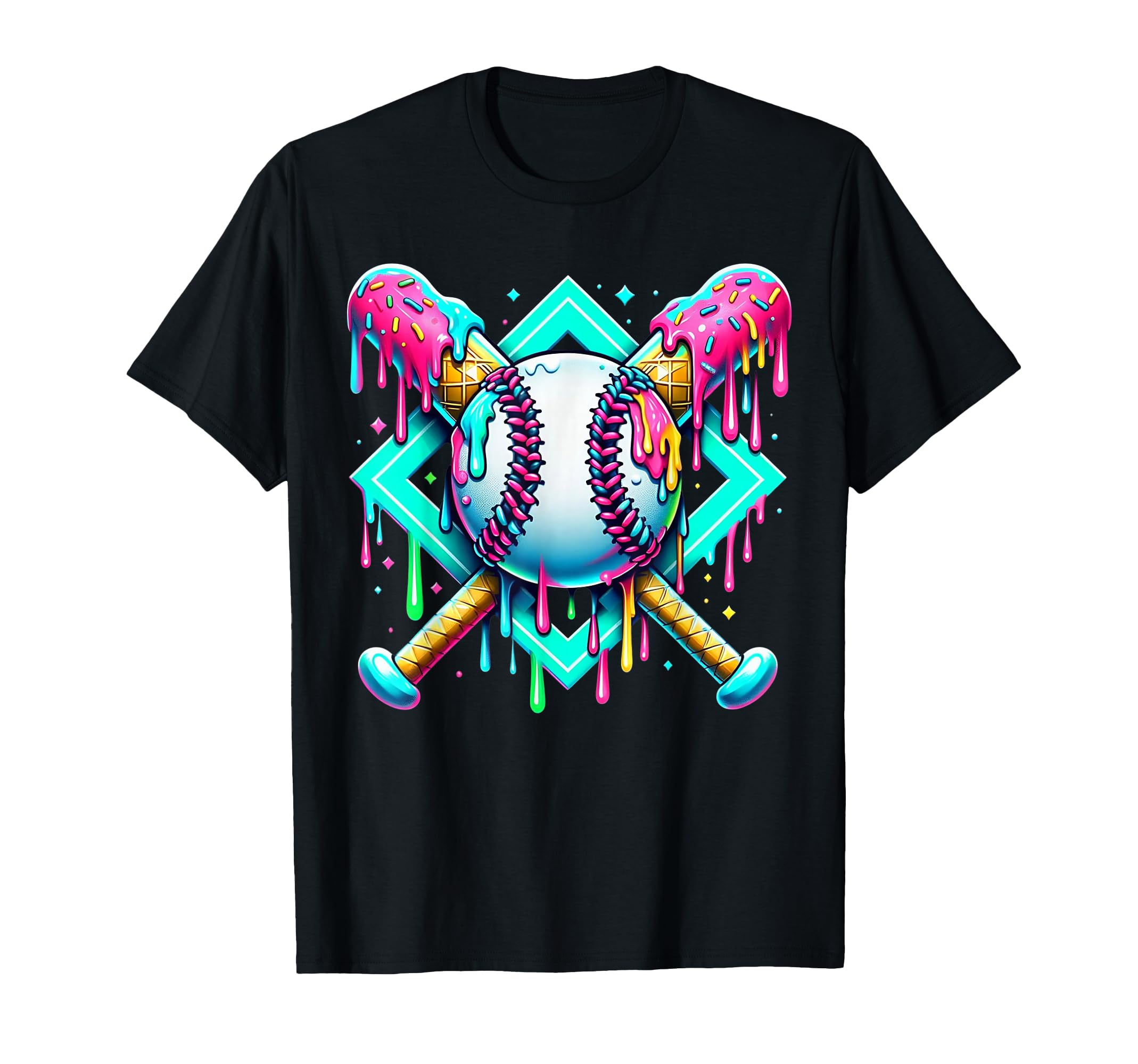 Baseball Drip Ice Cream Dripping Baseball T-Shirt - Unique Graphic Unisex - T-Shirt, Sweatshirt, Hoodie