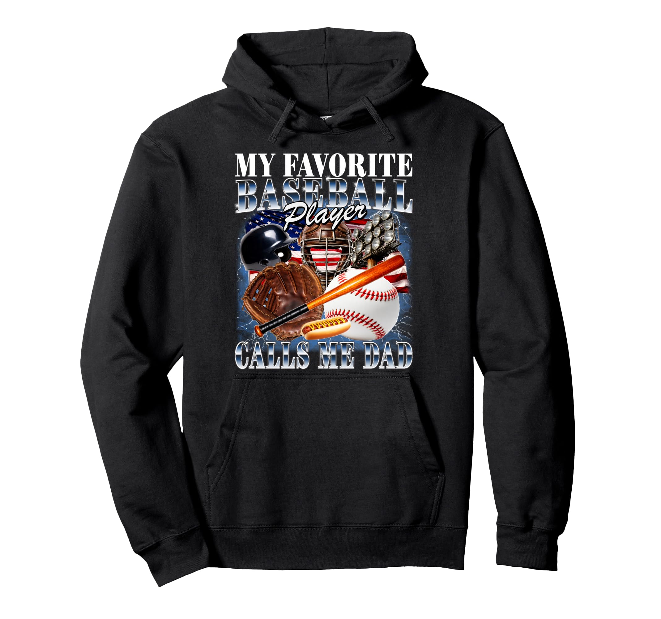 Baseball Player Calls Me Dad Usa Flag 90S Hoodie - Custom Art Print Unisex - T-Shirt, Sweatshirt, Hoodie