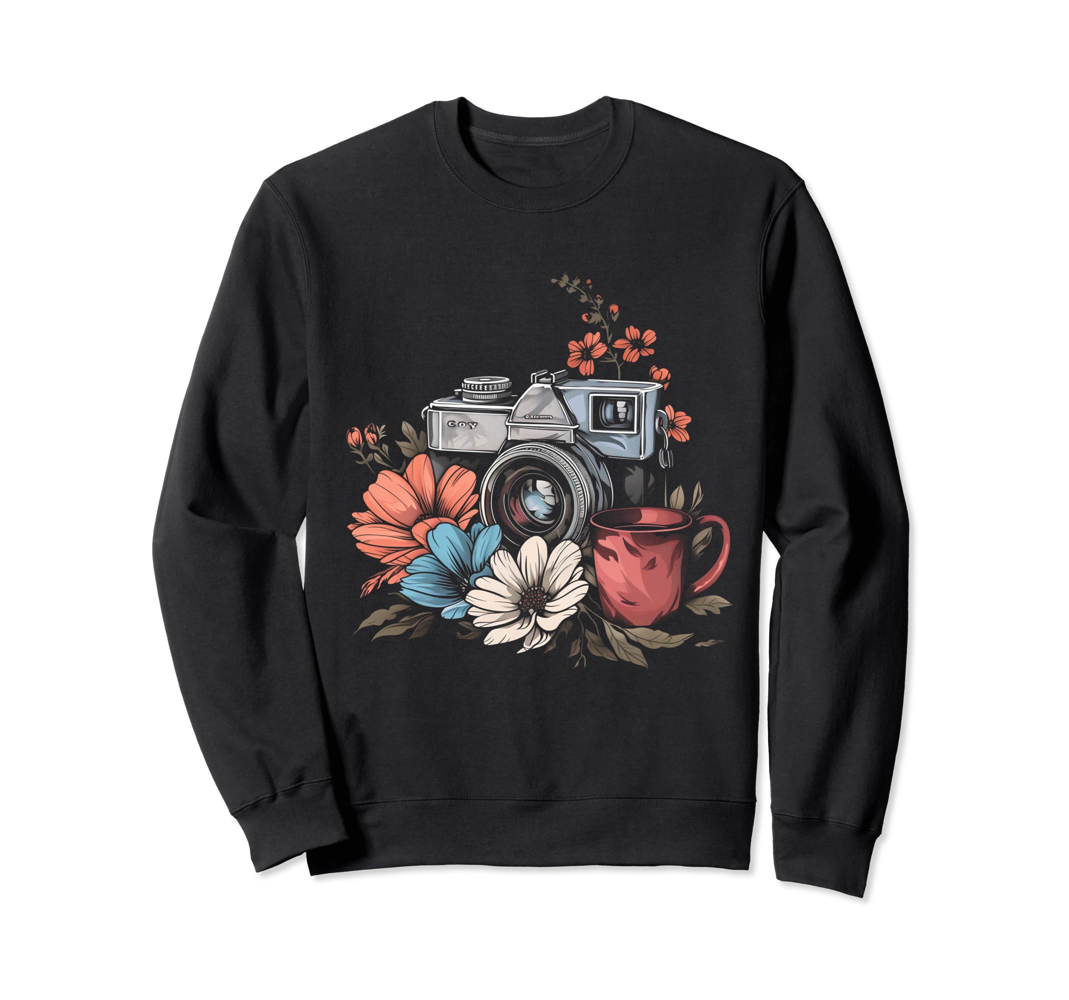 Photographer Coffee Camera Flowers Sweatshirt - Graphic Print Men Women - T-Shirt, Sweatshirt, Hoodie