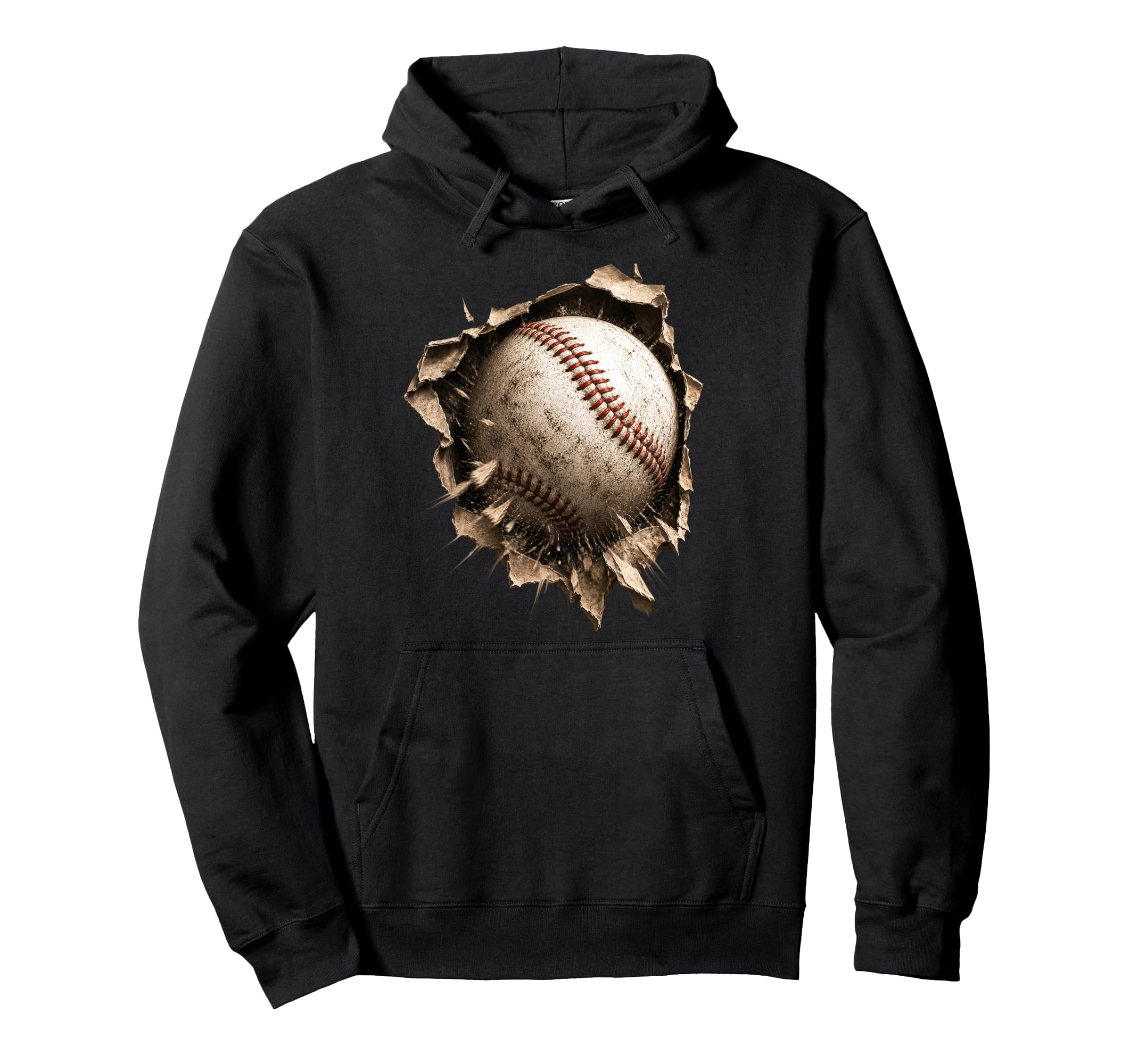 Baseball Softball Torn Fabric Hoodie - Streetwear Style for Adults - T-Shirt, Sweatshirt, Hoodie
