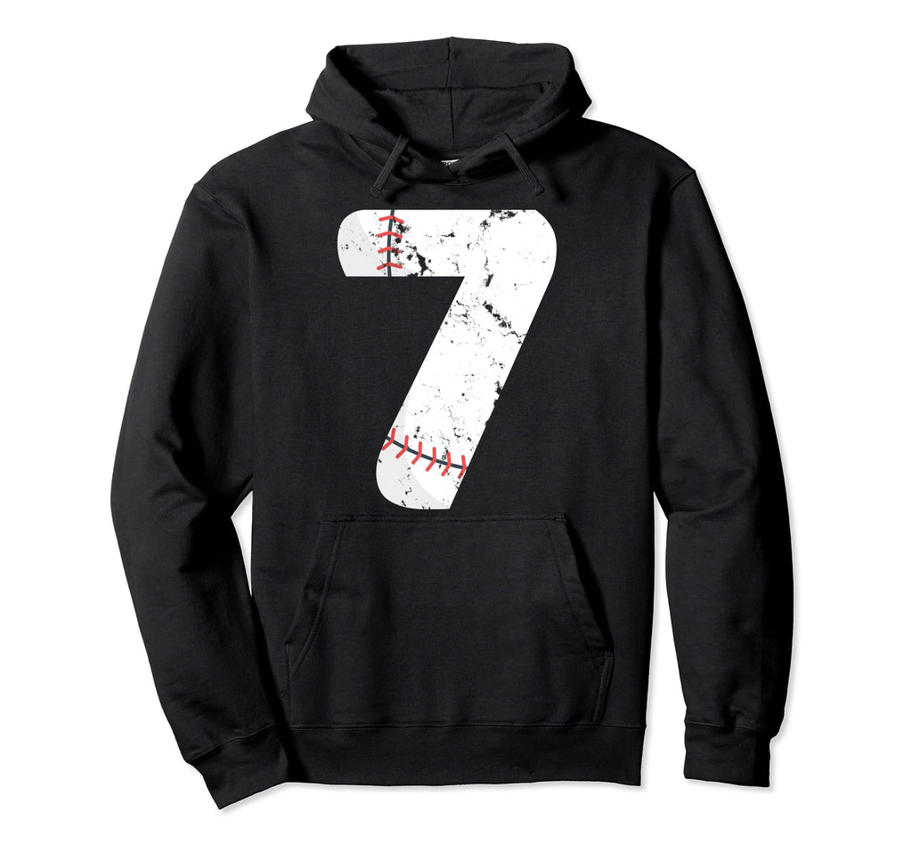 Number 7 Baseball Distressed Team Hoodie - Fun Novelty Design for Adults - T-Shirt, Sweatshirt, Hoodie