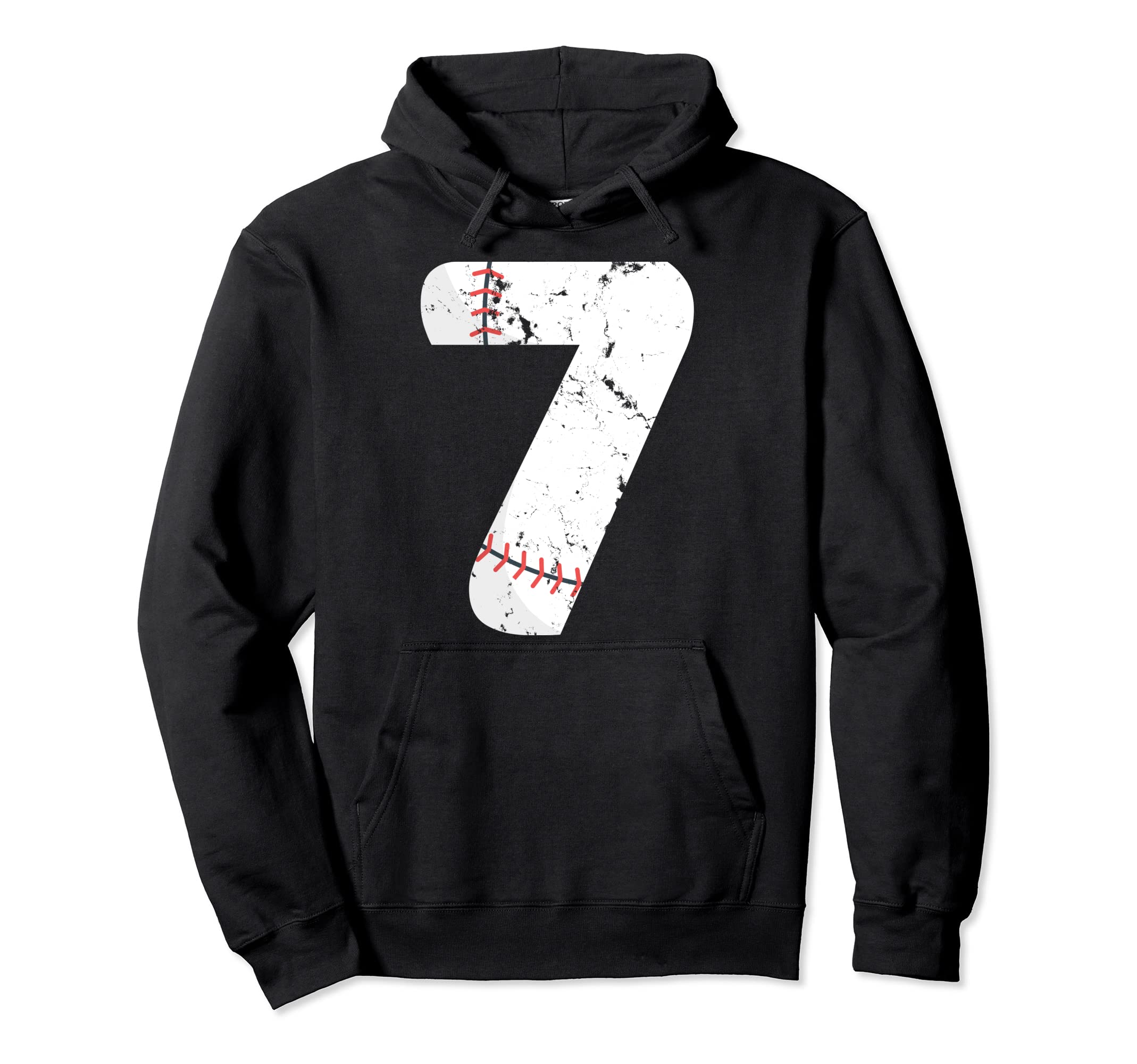 Number 7 Baseball Distressed Team Hoodie - Fun Novelty Design for Adults - T-Shirt, Sweatshirt, Hoodie