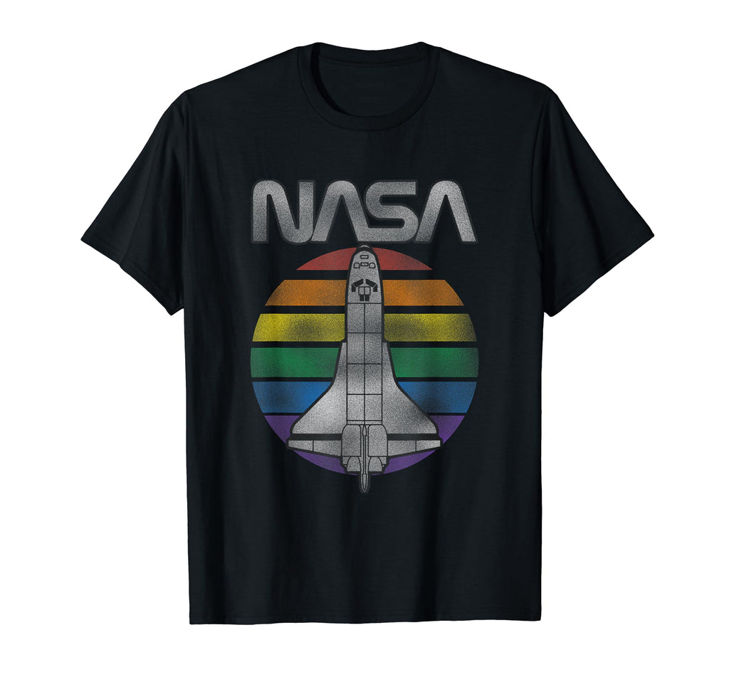Nasa Space Shuttle Rainbow Stripe Badge T-Shirt - Novelty Apparel Men Women - T-Shirt, Sweatshirt, Hoodie