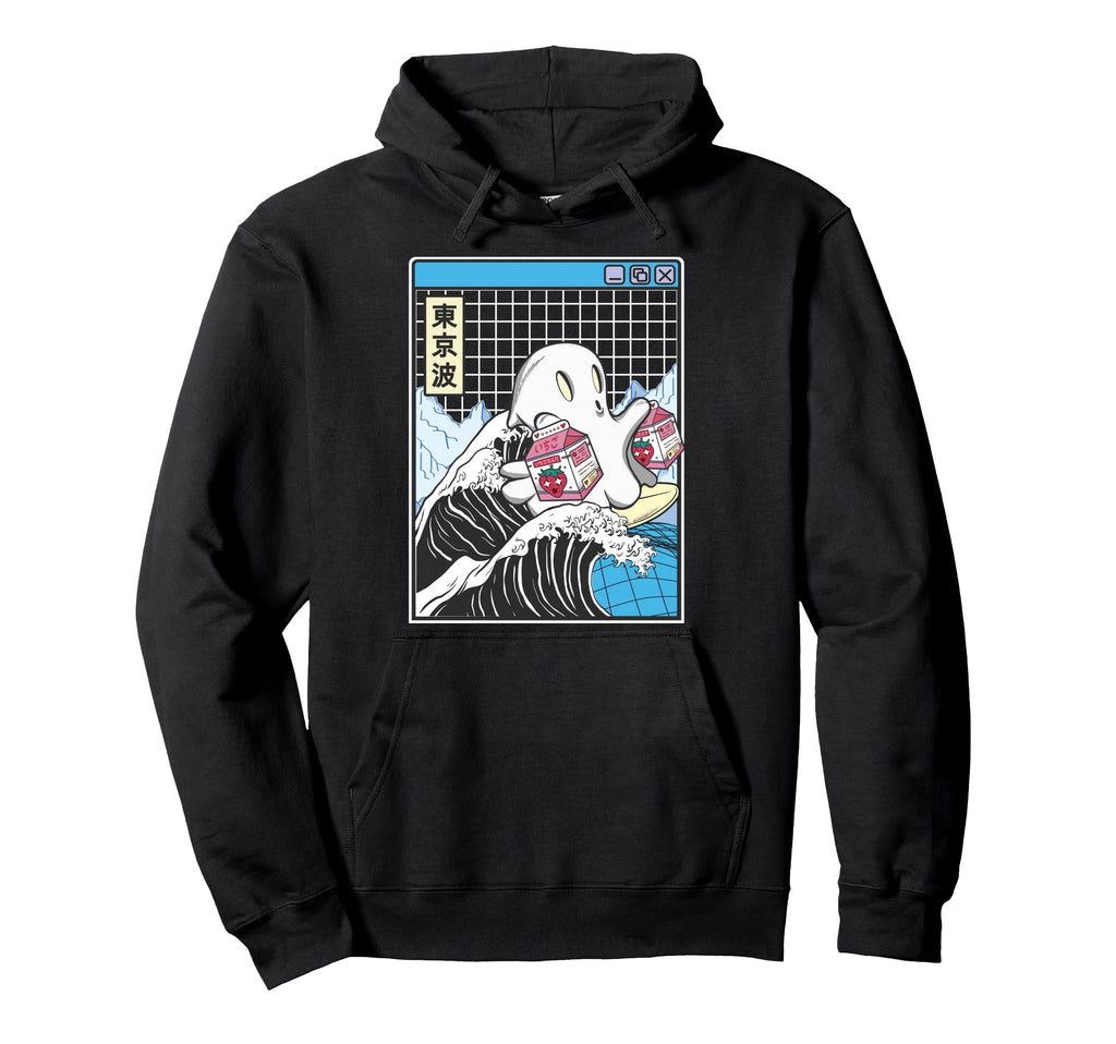 Surfing Ghost Strawberry Milk Cartons Hoodie - Novelty Apparel for Adults - T-Shirt, Sweatshirt, Hoodie