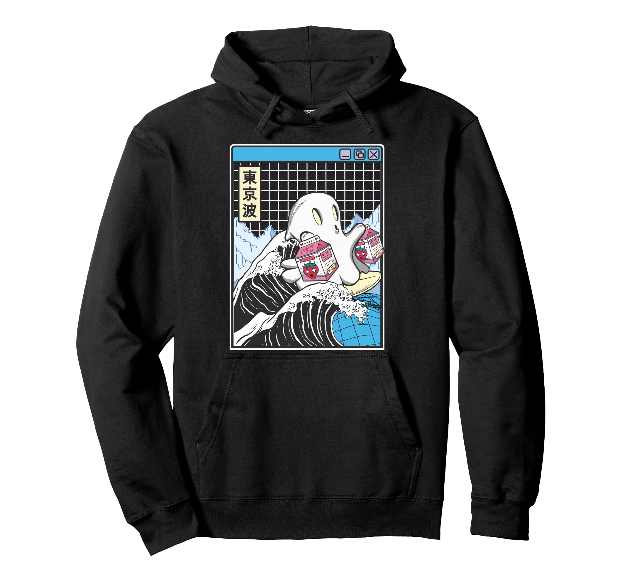 Surfing Ghost Strawberry Milk Cartons Hoodie - Novelty Apparel for Adults - T-Shirt, Sweatshirt, Hoodie