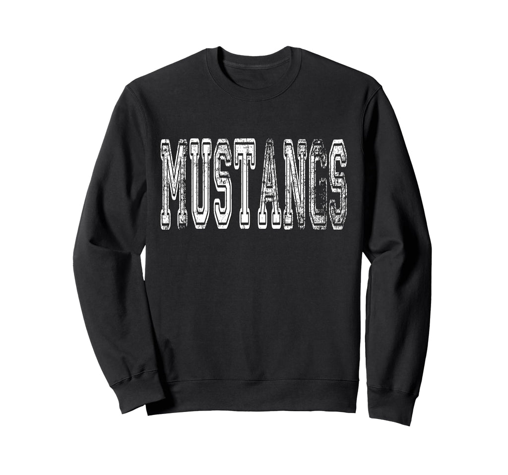 Mustangs Mascot Distressed Sweatshirt - Casual Everyday Wear for Adults - T-Shirt, Sweatshirt, Hoodie
