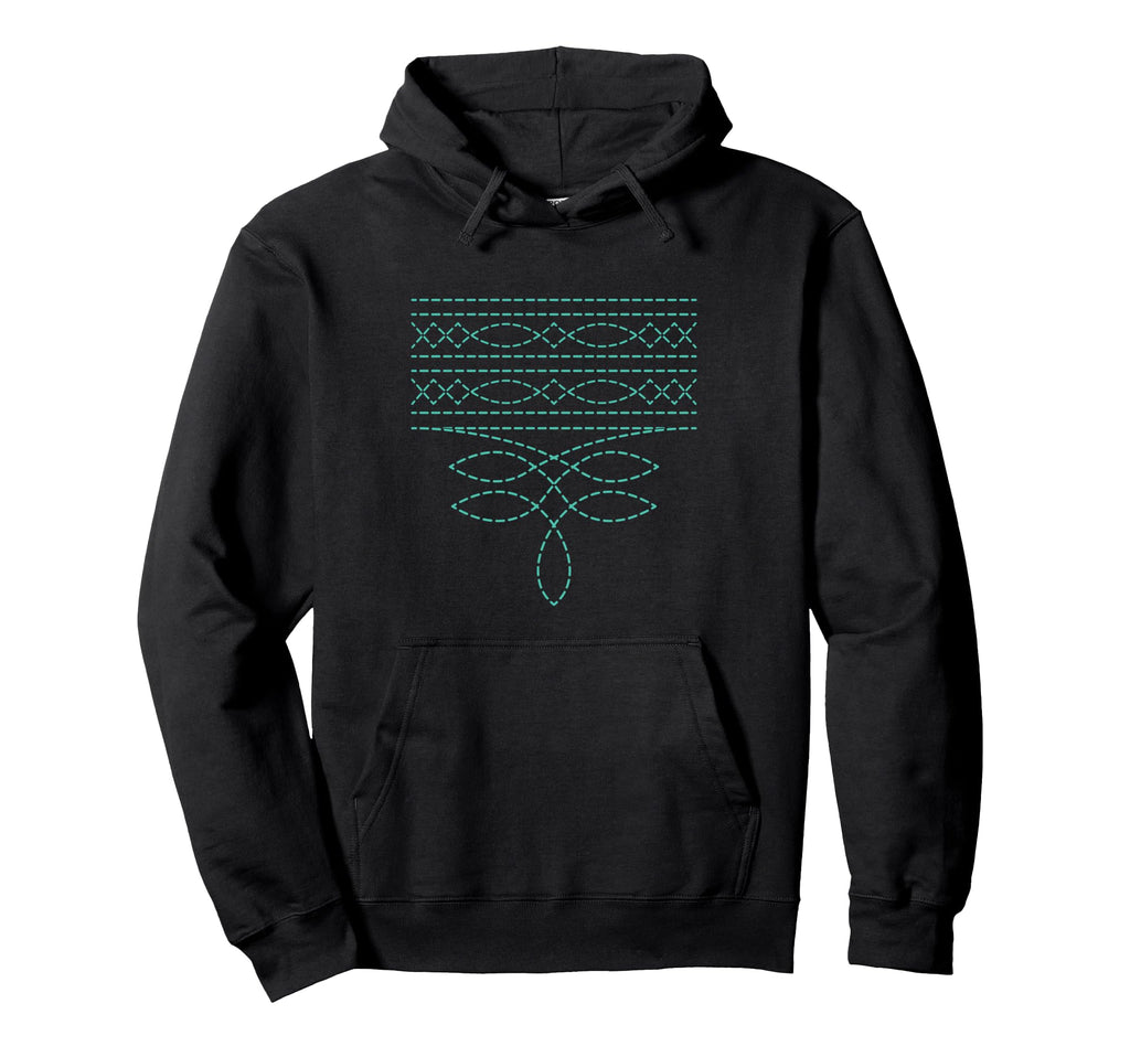 Teal Western Boot Stitch Rodeo Hoodie - Fun Novelty Design Men Women - T-Shirt, Sweatshirt, Hoodie