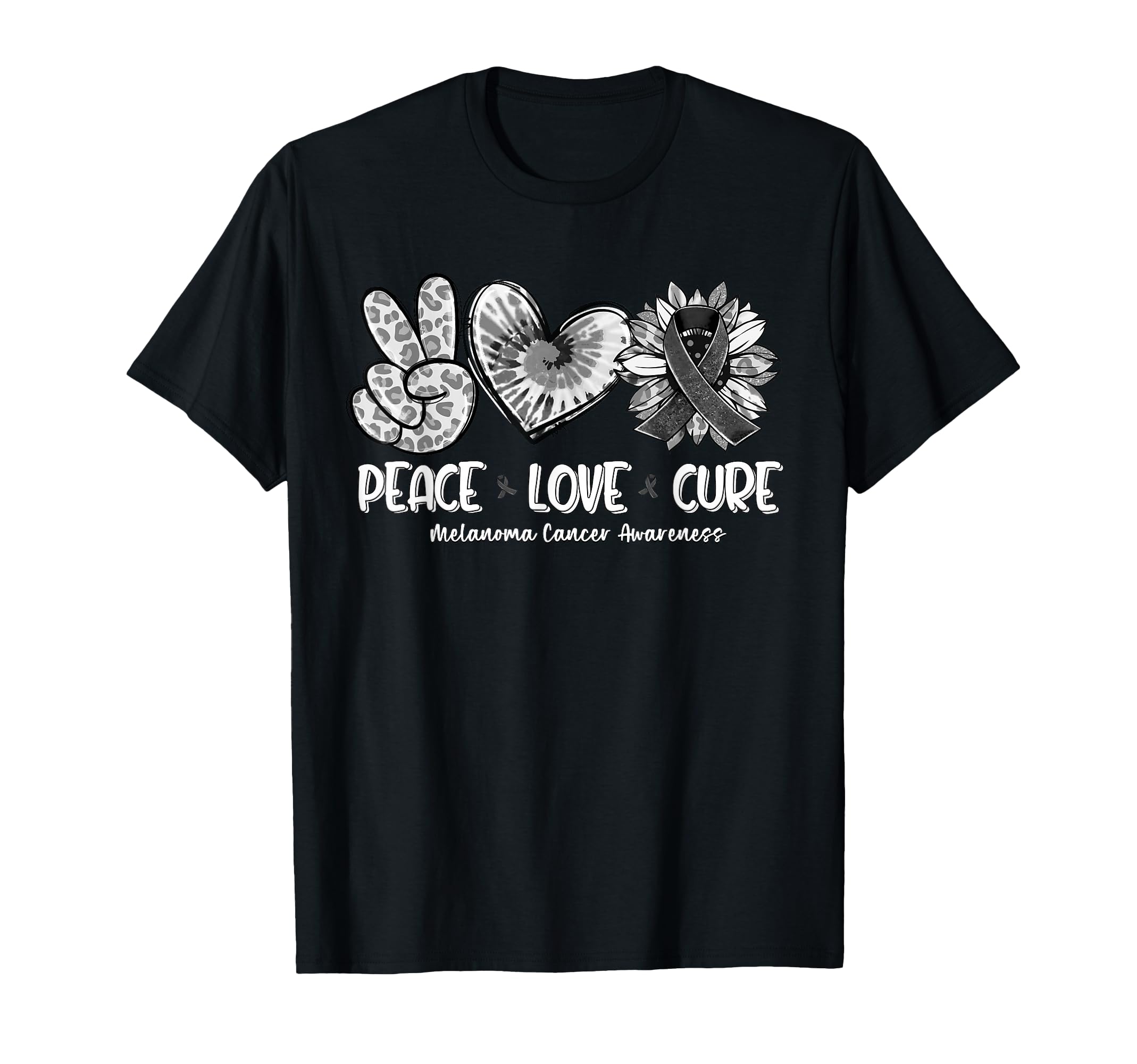 Peace Love Cure Sunflower Melanoma Cancer T-Shirt - Trendy Graphic Unisex - T-Shirt, Sweatshirt, Hoodie