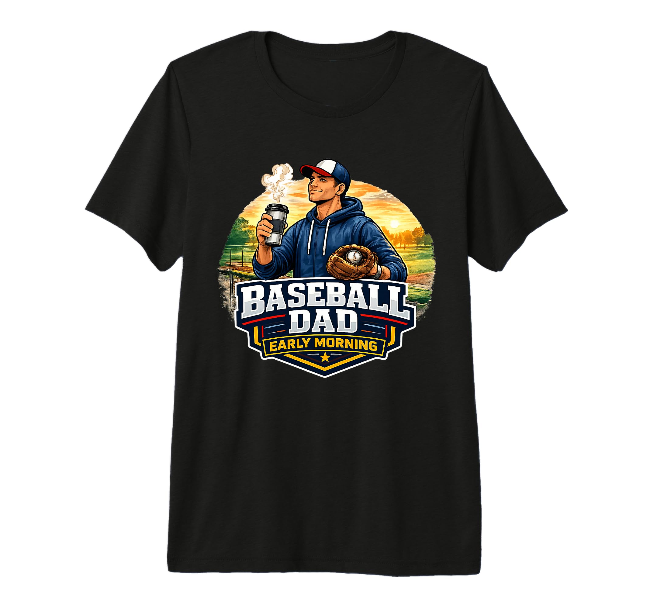 Baseball Dad Early Morning Game Day T-Shirt - Custom Art Print Men Women - T-Shirt, Sweatshirt, Hoodie