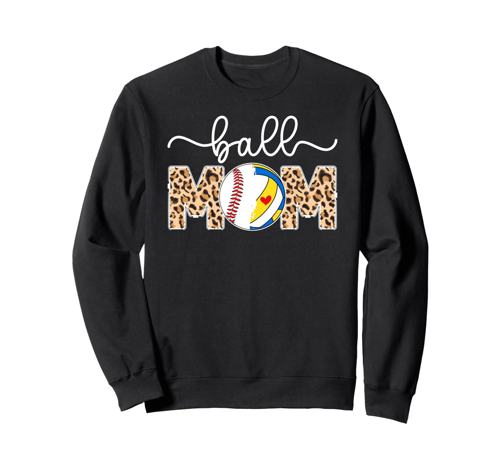 Ball Mom Leopard Baseball Volleyball Sweatshirt - Graphic Print Men Women - T-Shirt, Sweatshirt, Hoodie