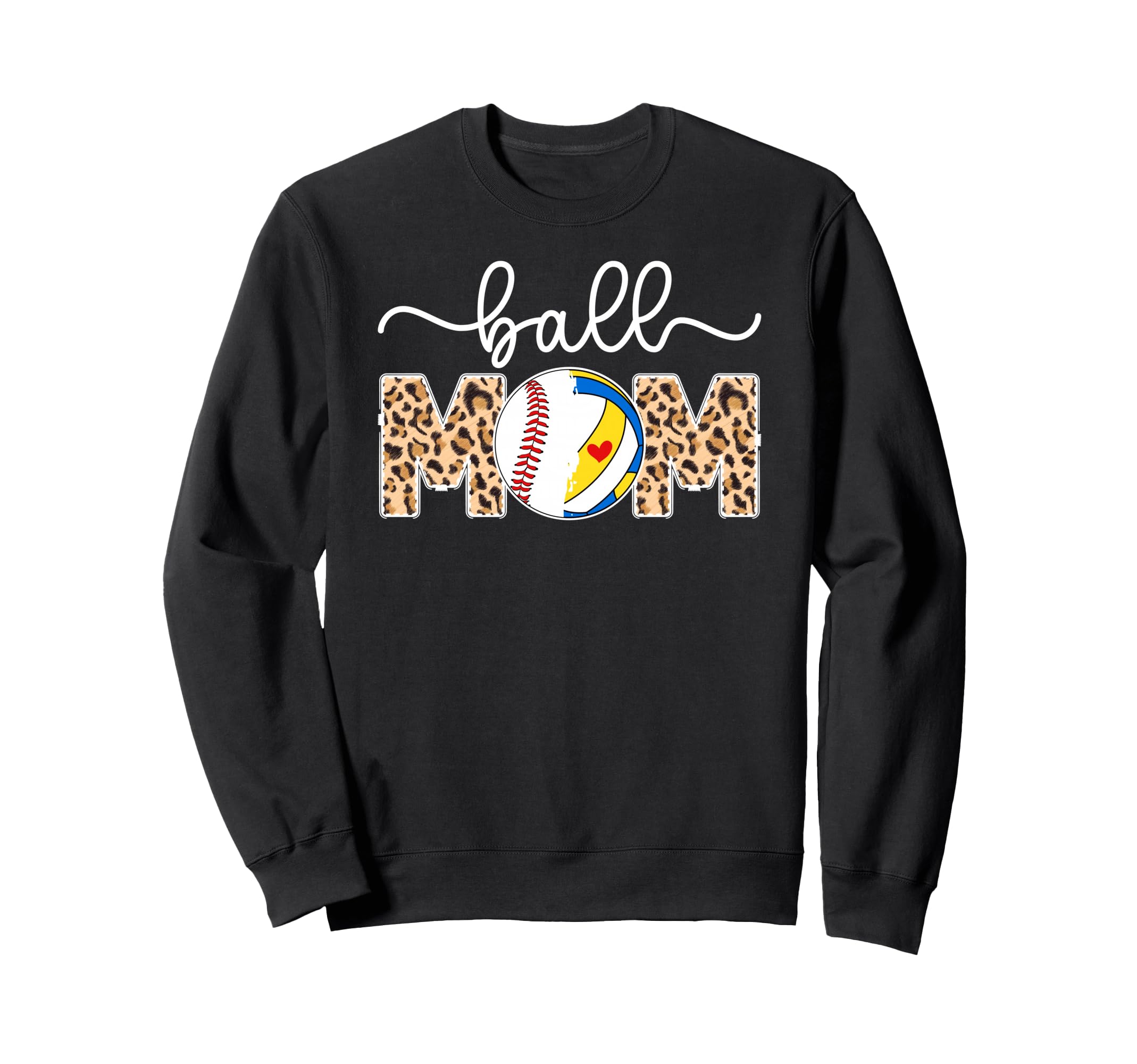 Ball Mom Leopard Baseball Volleyball Sweatshirt - Graphic Print Men Women - T-Shirt, Sweatshirt, Hoodie